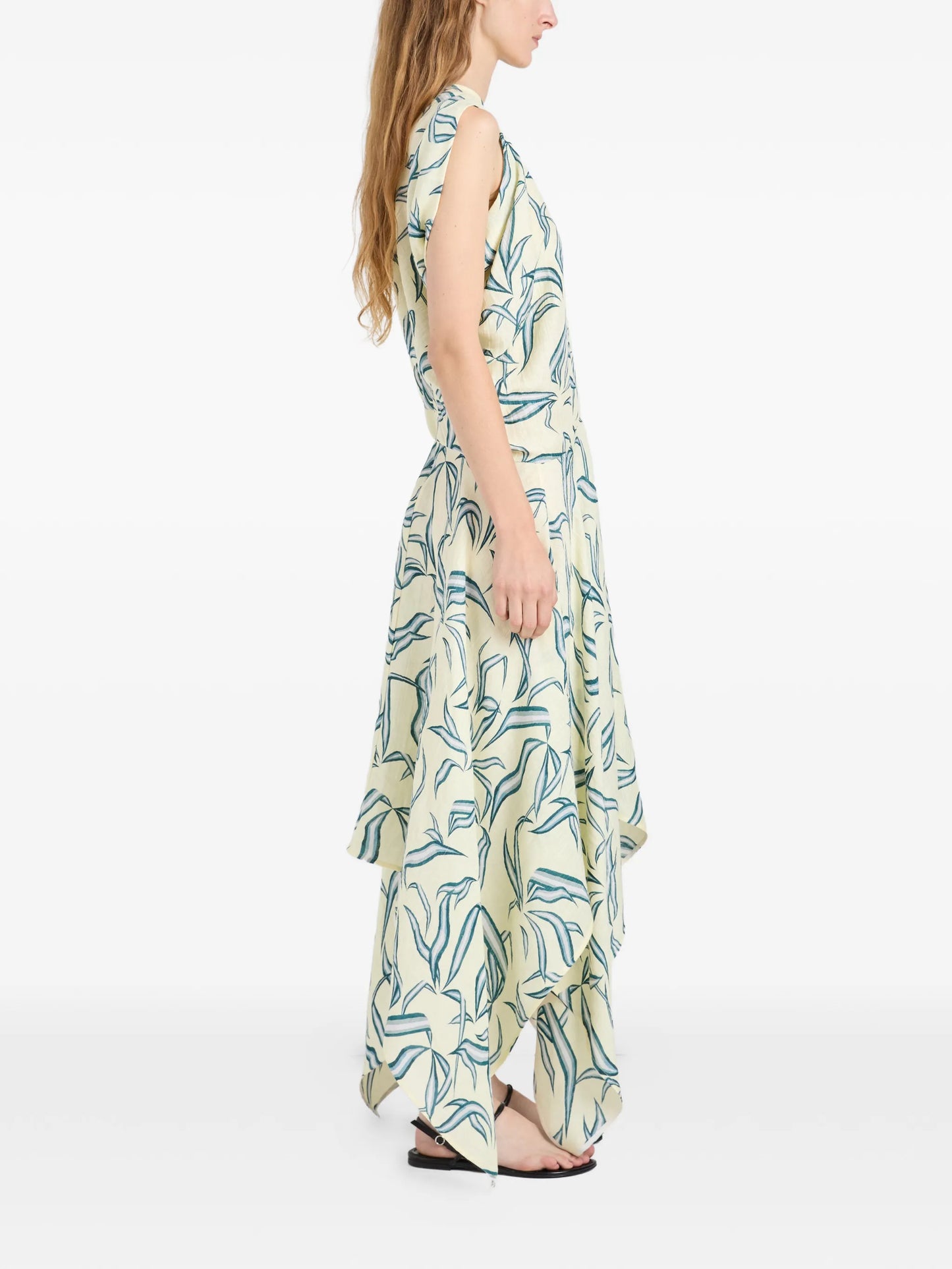 Sybella leaf-print handkerchief-hem midi dress