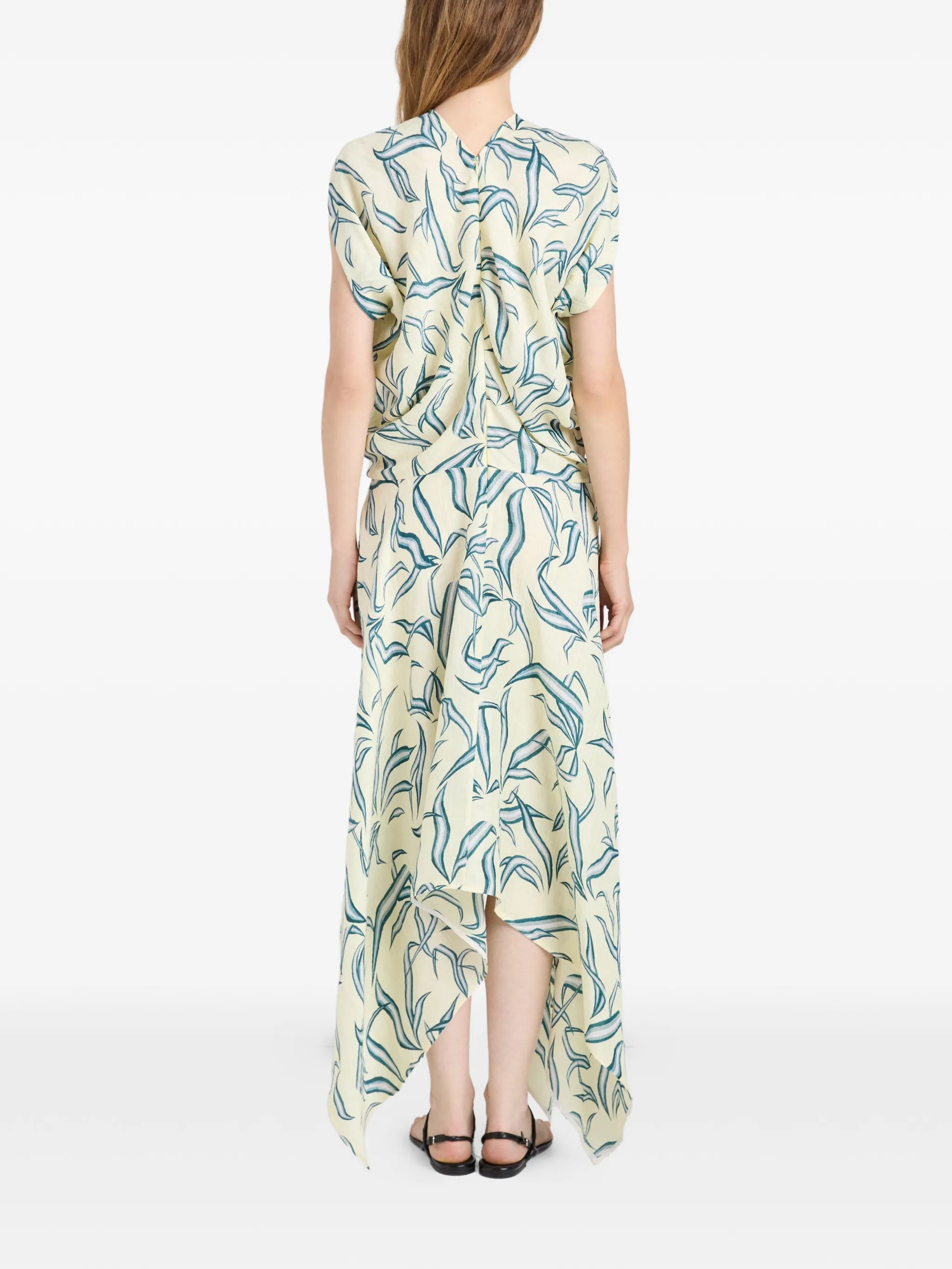 Sybella leaf-print handkerchief-hem midi dress