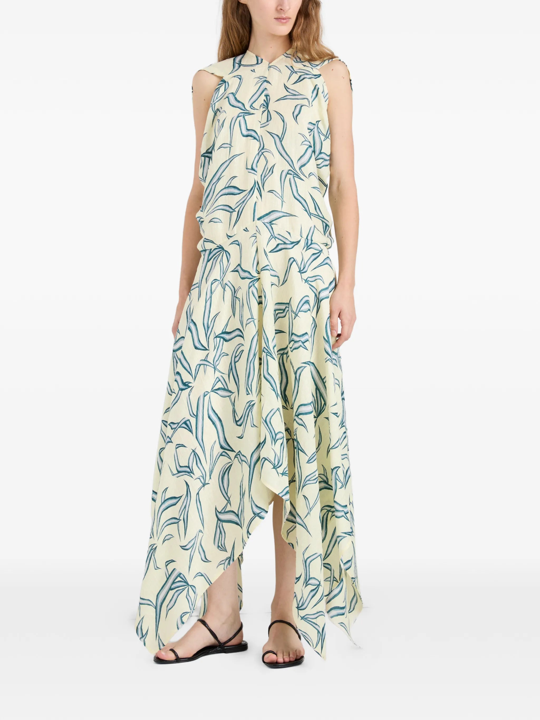 Sybella leaf-print handkerchief-hem midi dress