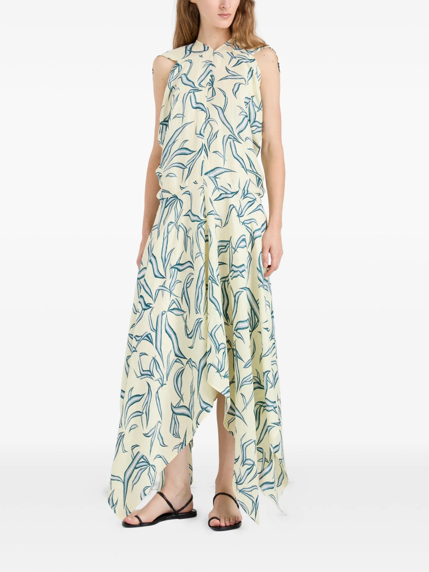 Sybella leaf-print handkerchief-hem midi dress