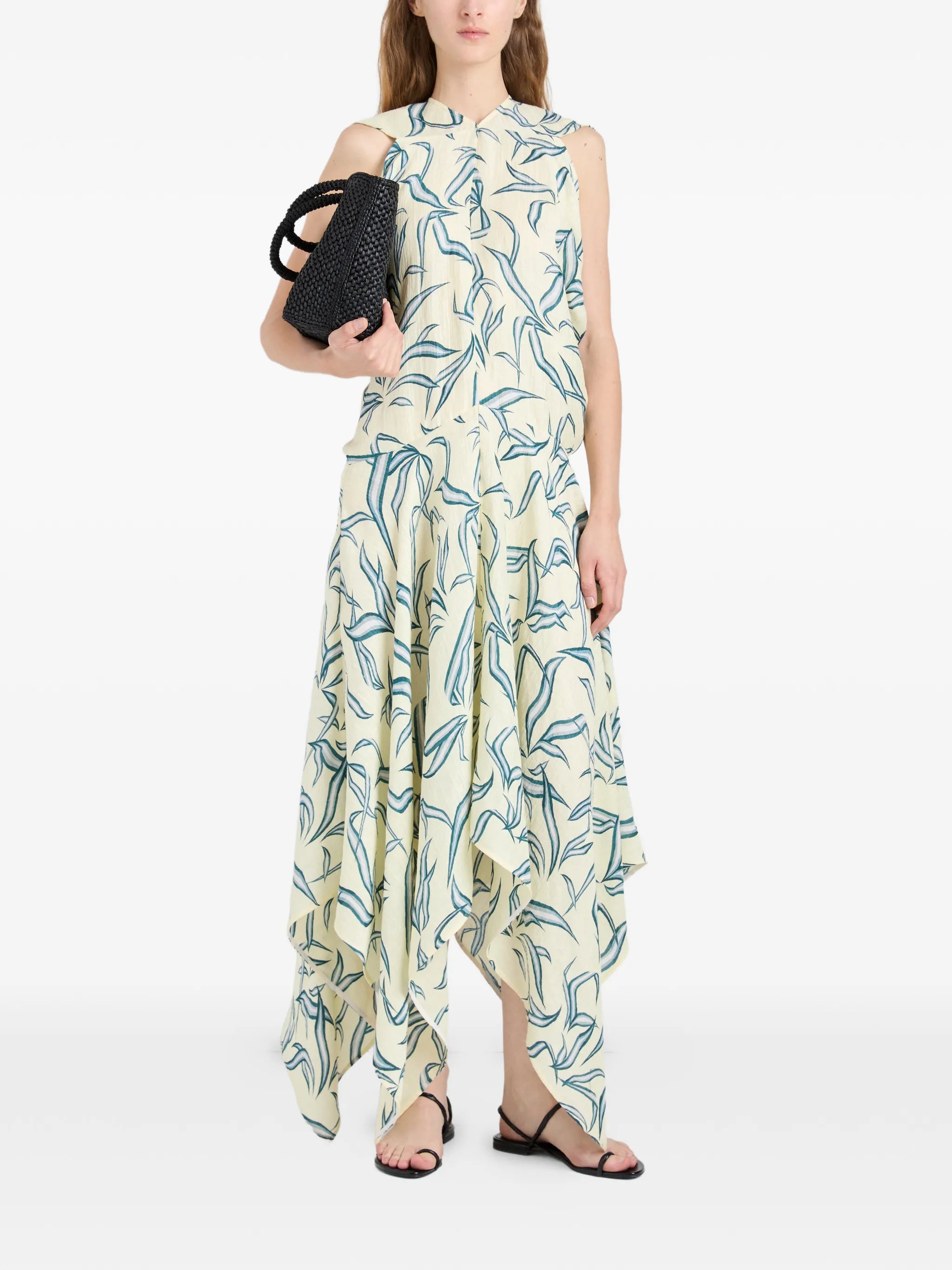 Sybella leaf-print handkerchief-hem midi dress