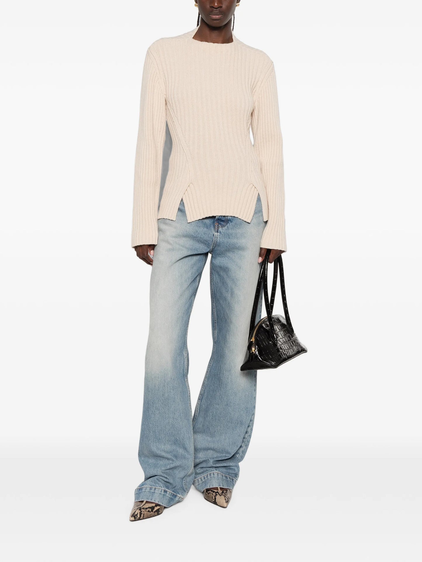 ribbed-knit slit-hem sweater
