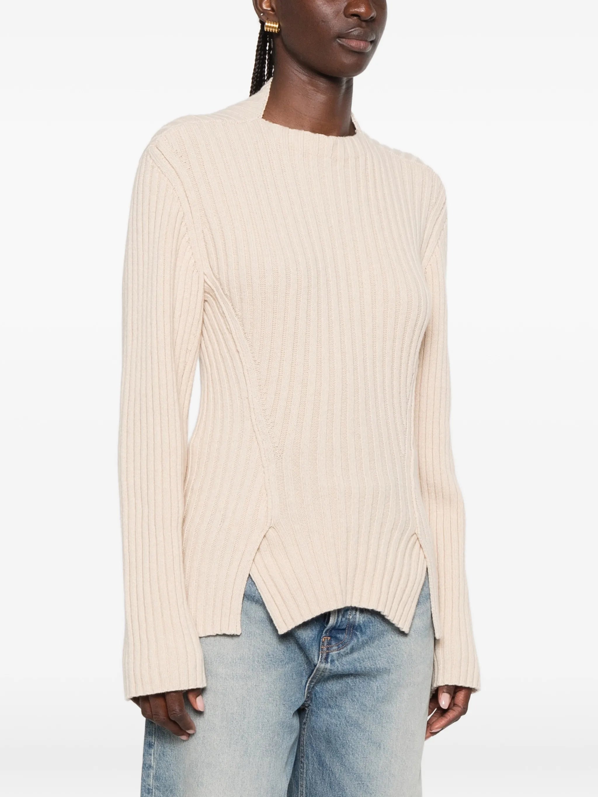 ribbed-knit slit-hem sweater