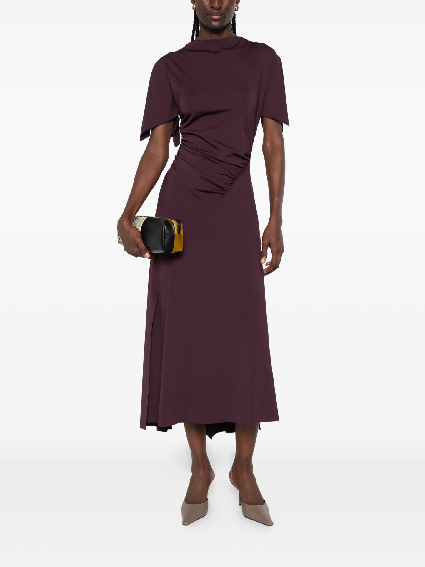 ruched short-sleeve midi dress