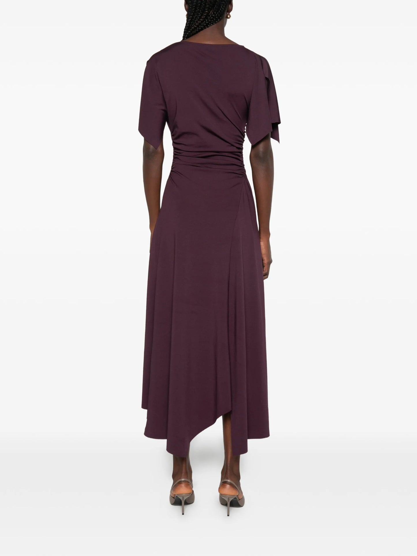 ruched short-sleeve midi dress