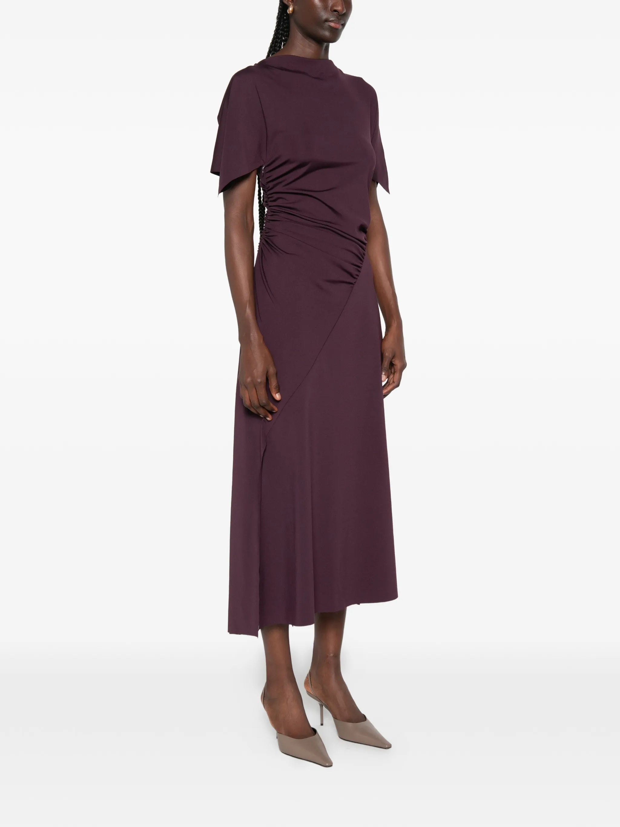 ruched short-sleeve midi dress