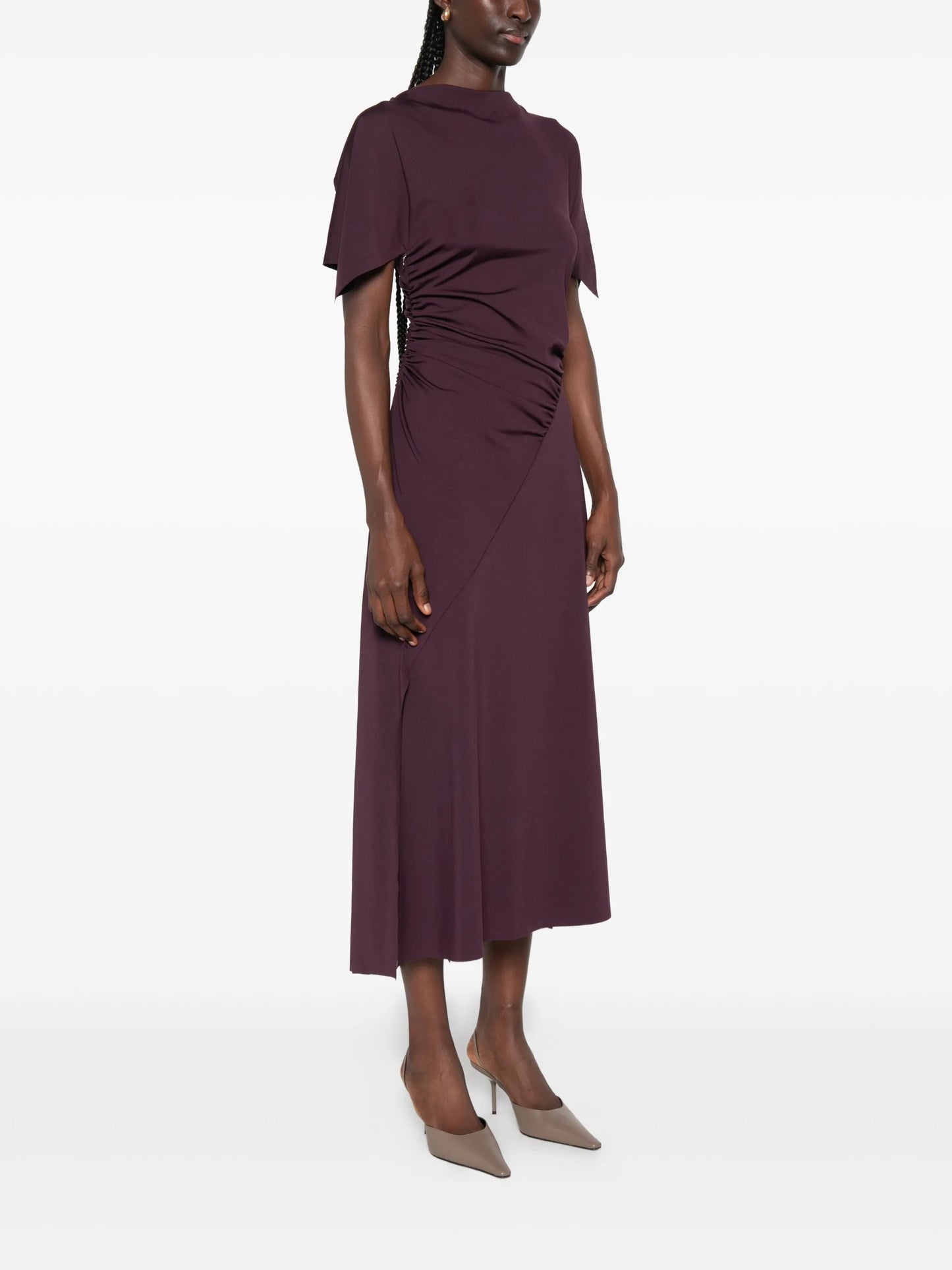 ruched short-sleeve midi dress