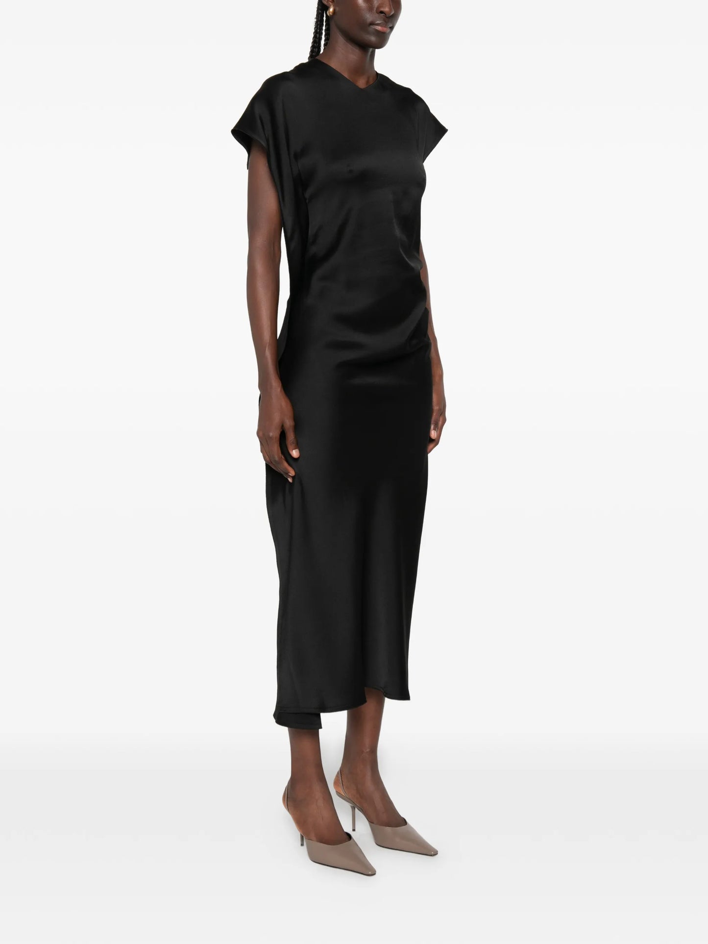 draped V-neck sleeveless midi dress