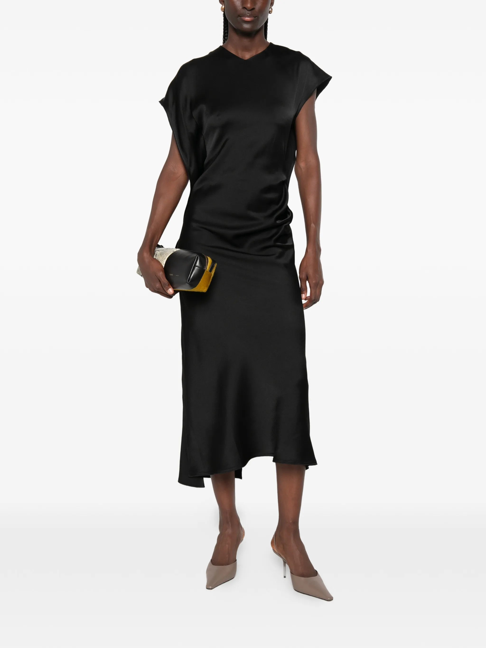draped V-neck sleeveless midi dress