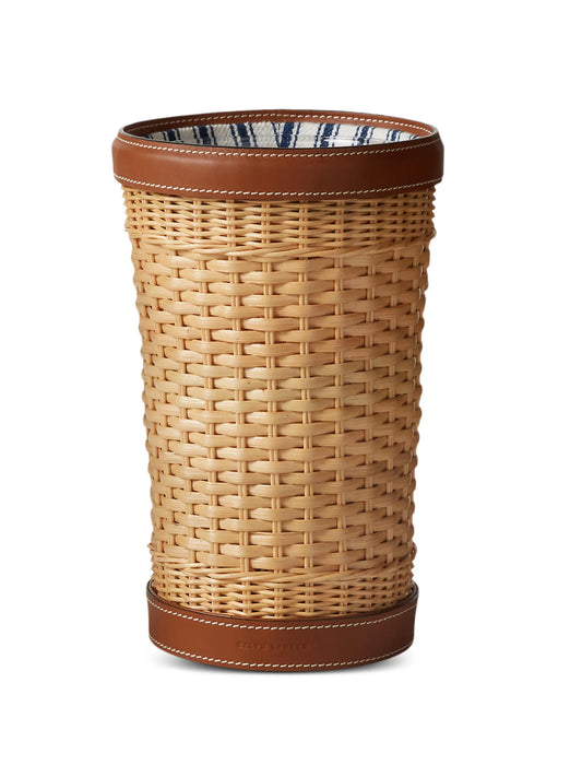 large Bailey woven leather-trim vase