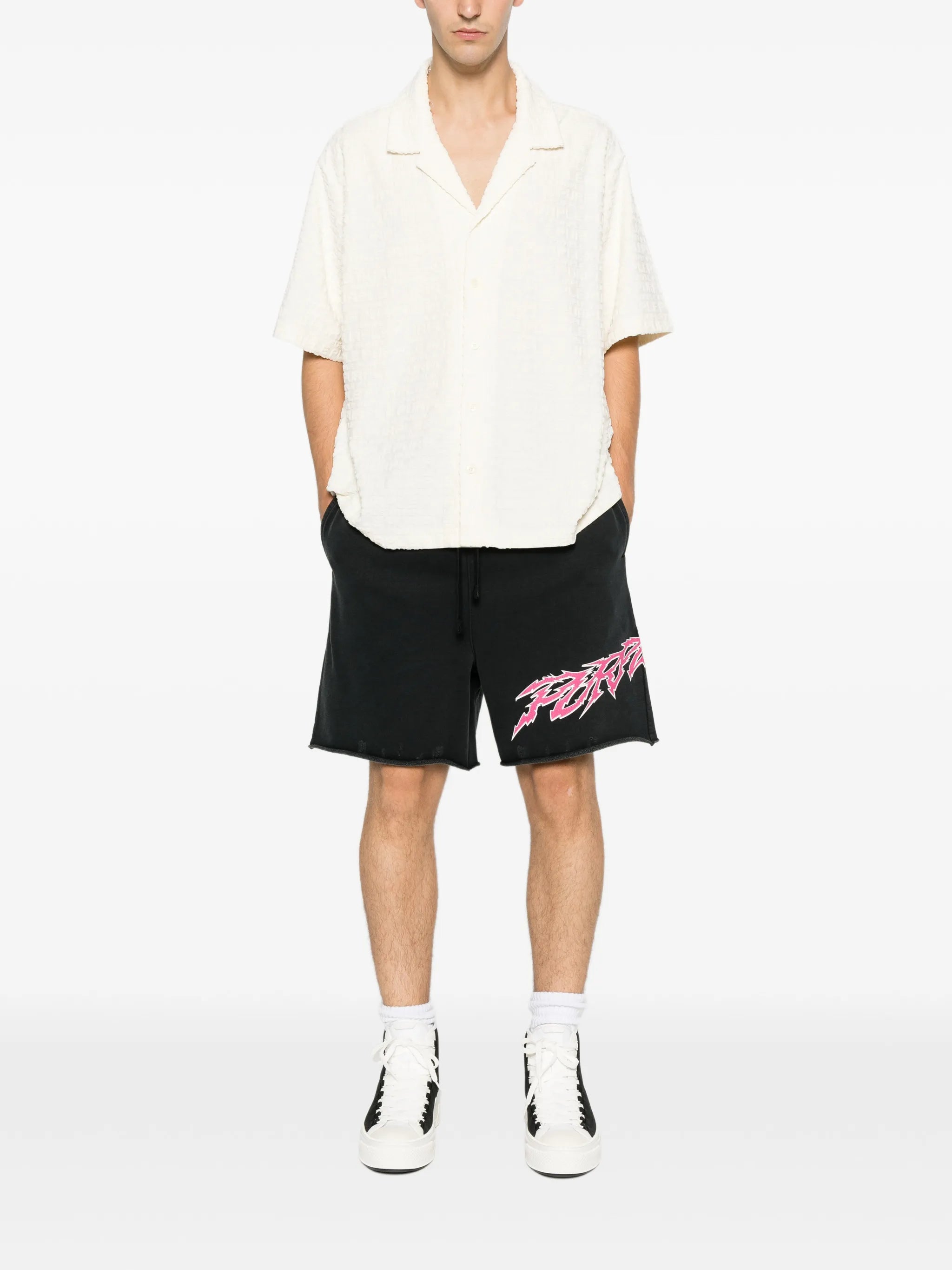 graphic-print raw-cut shorts