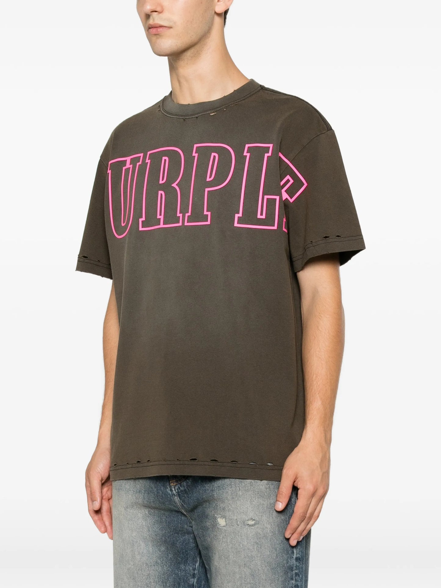 logo-print distressed T-shirt