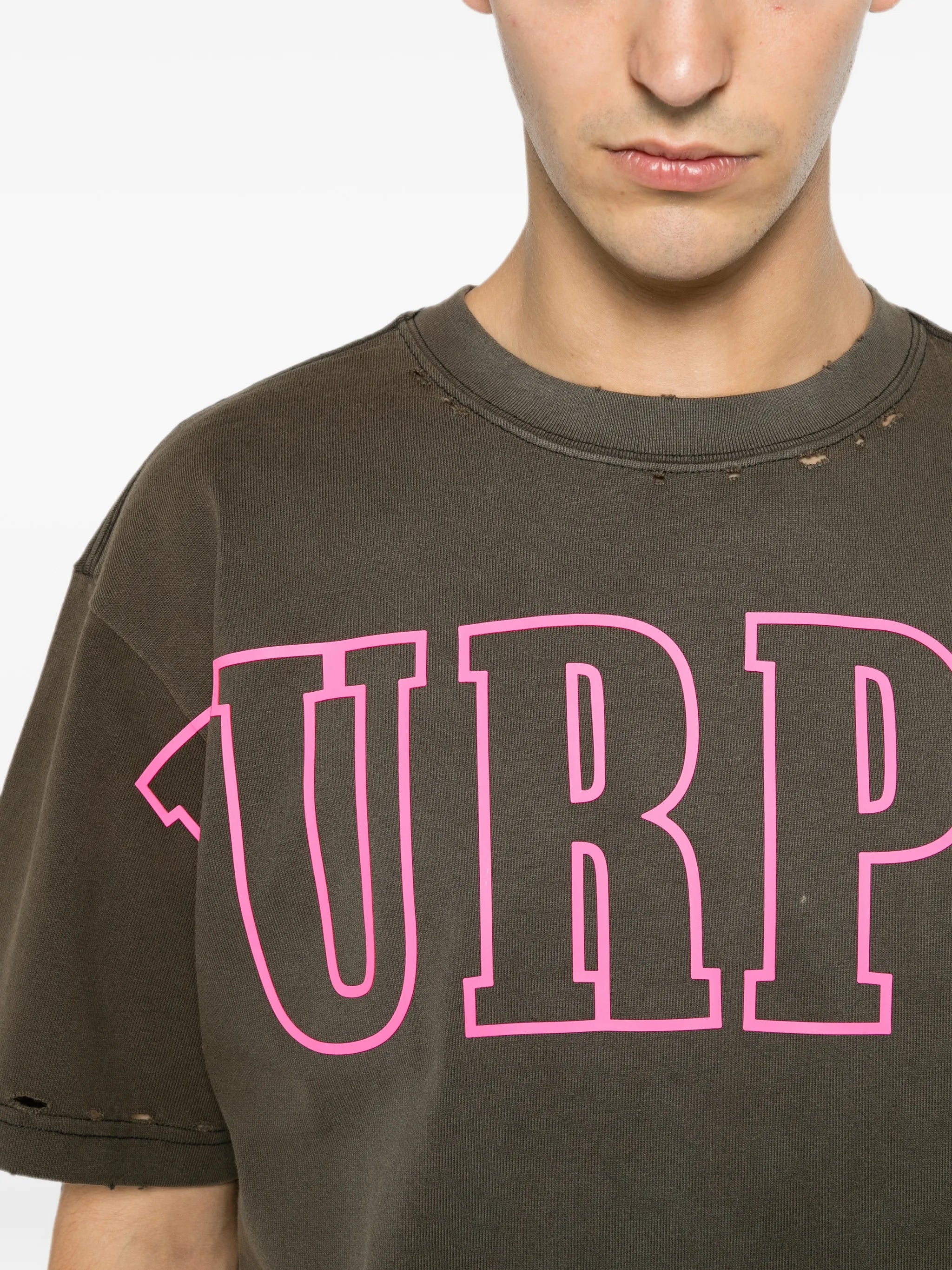 logo-print distressed T-shirt
