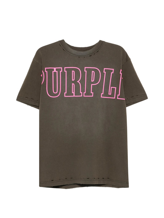 logo-print distressed T-shirt