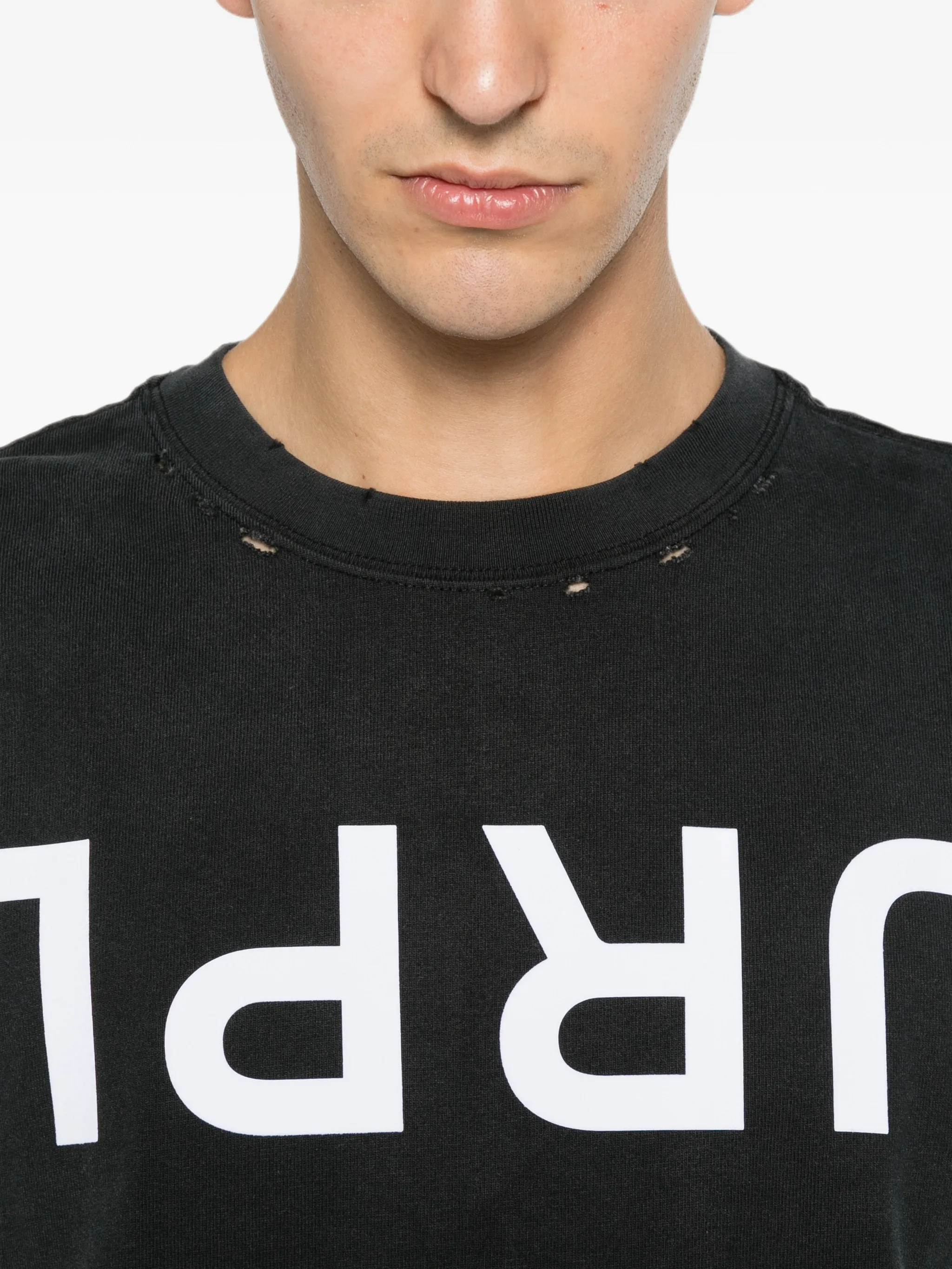 logo-print distressed T-shirt