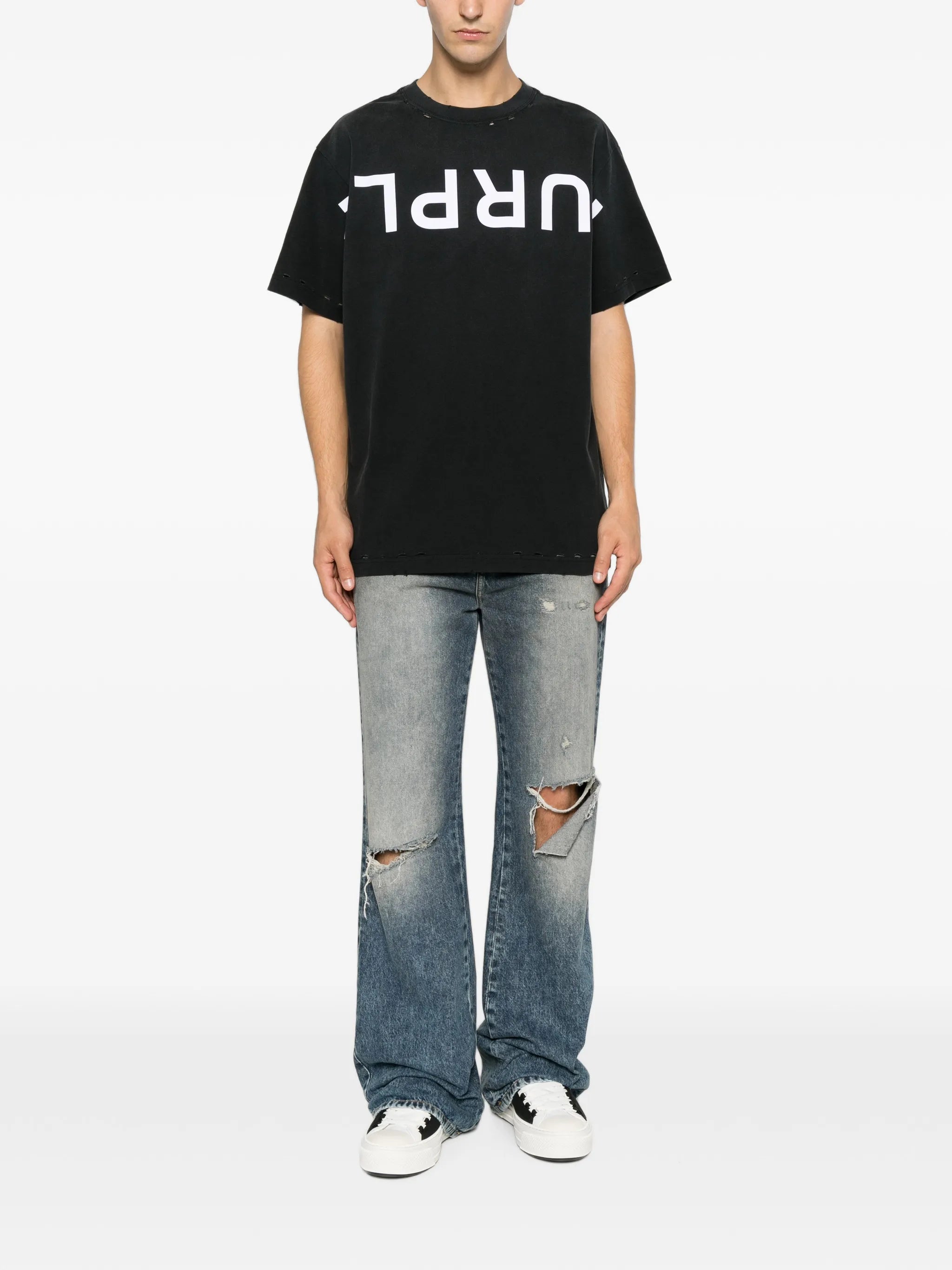 logo-print distressed-effect T-shirt