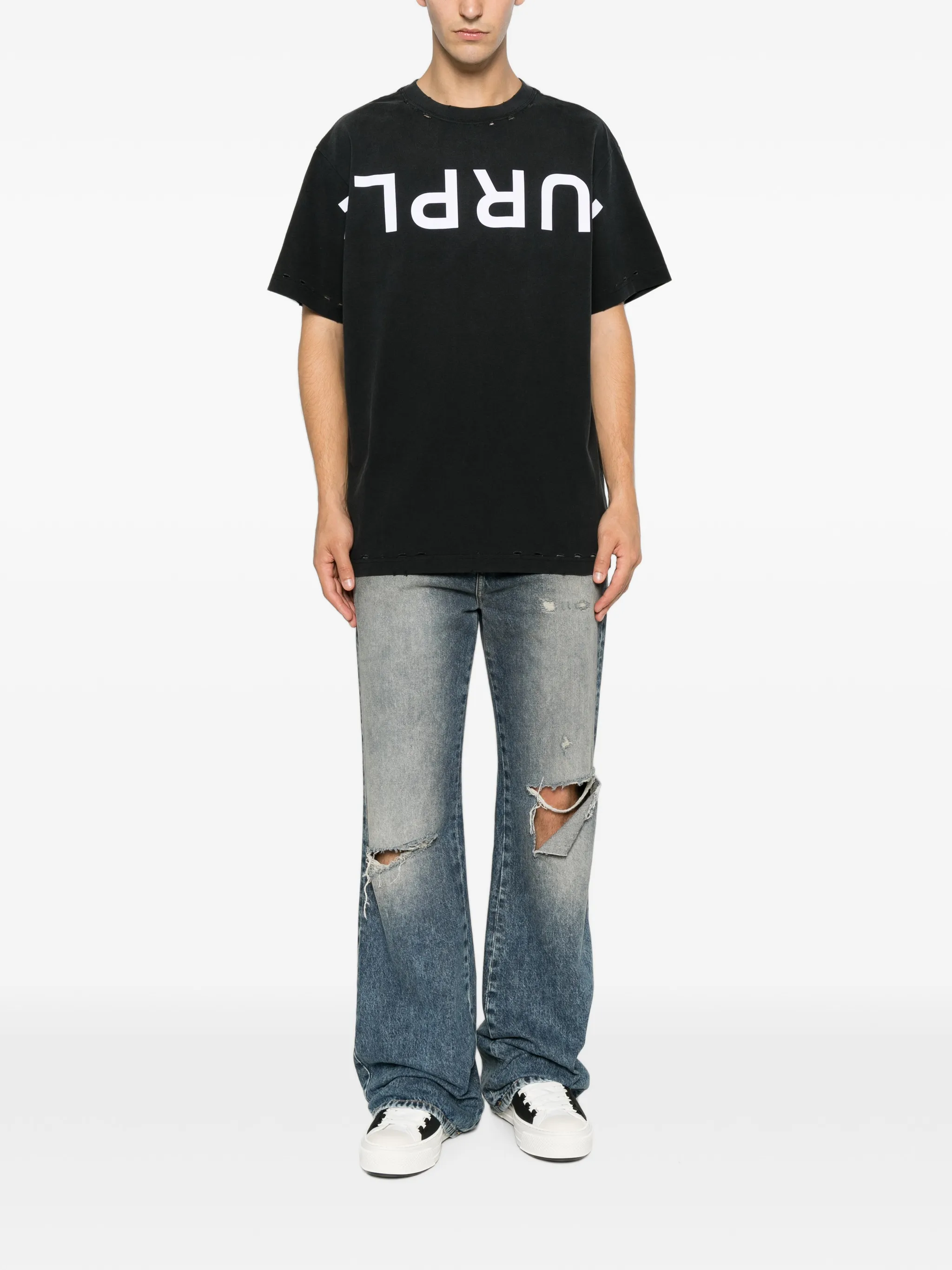 logo-print distressed T-shirt