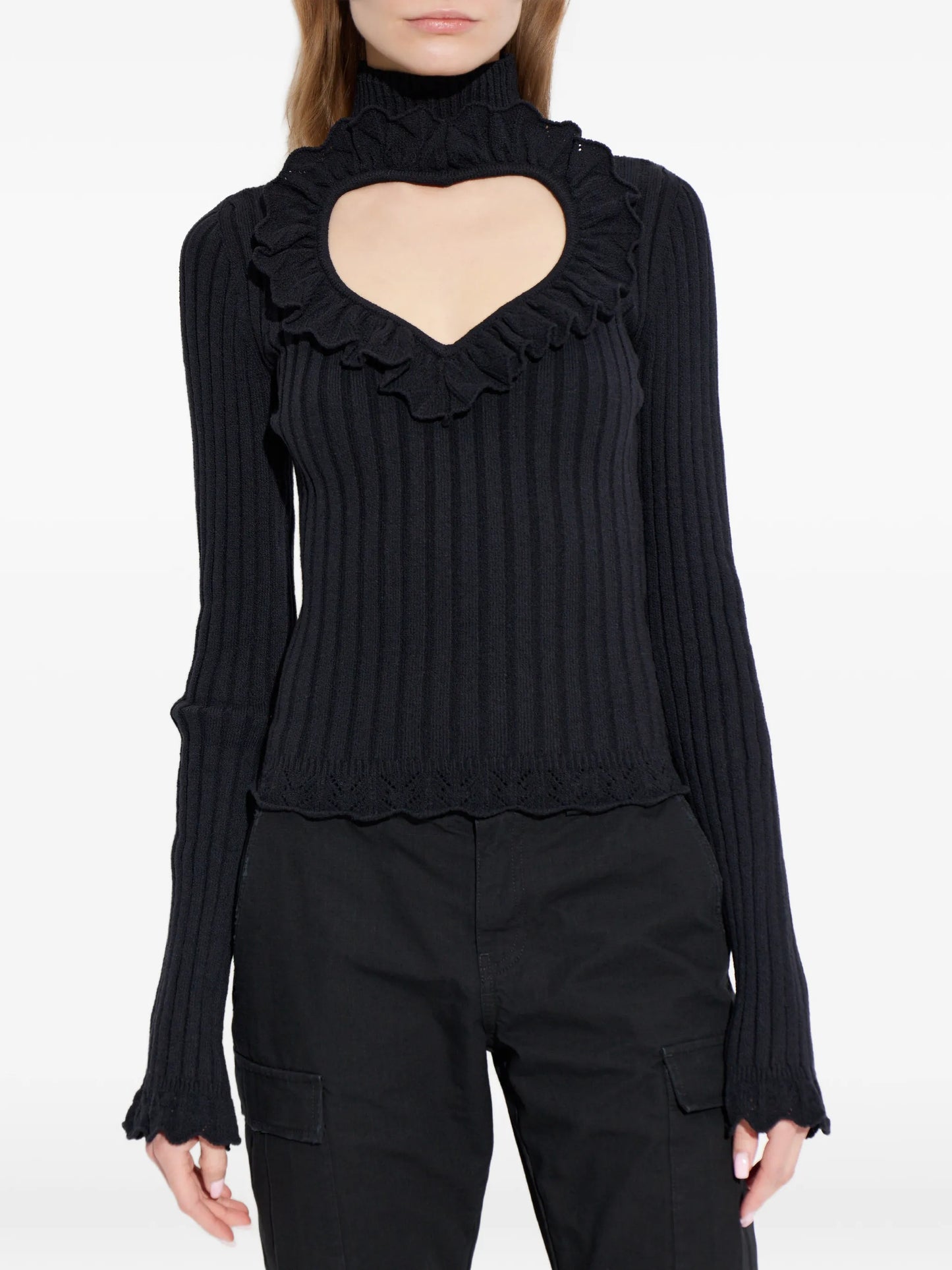 ruffled heart-cutout sweater