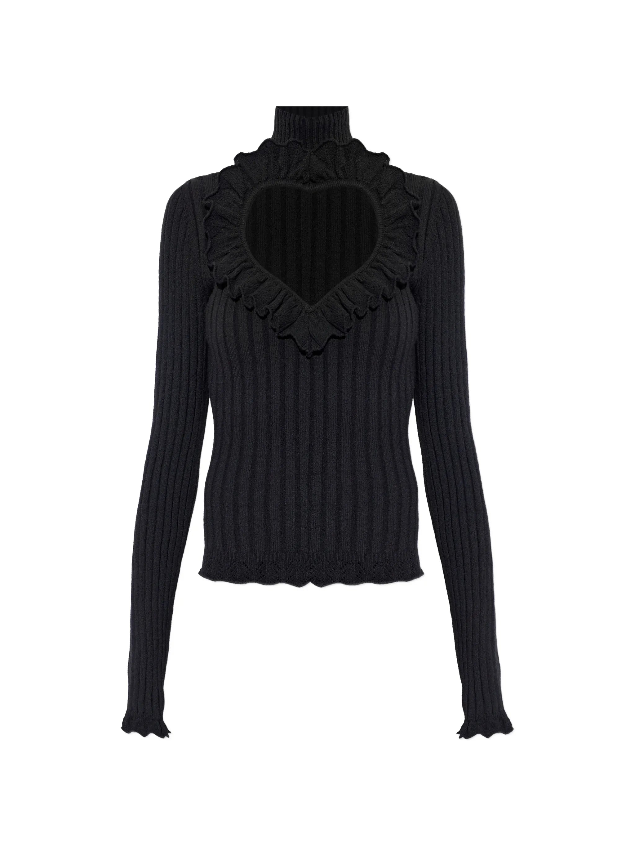 ruffled heart-cutout sweater