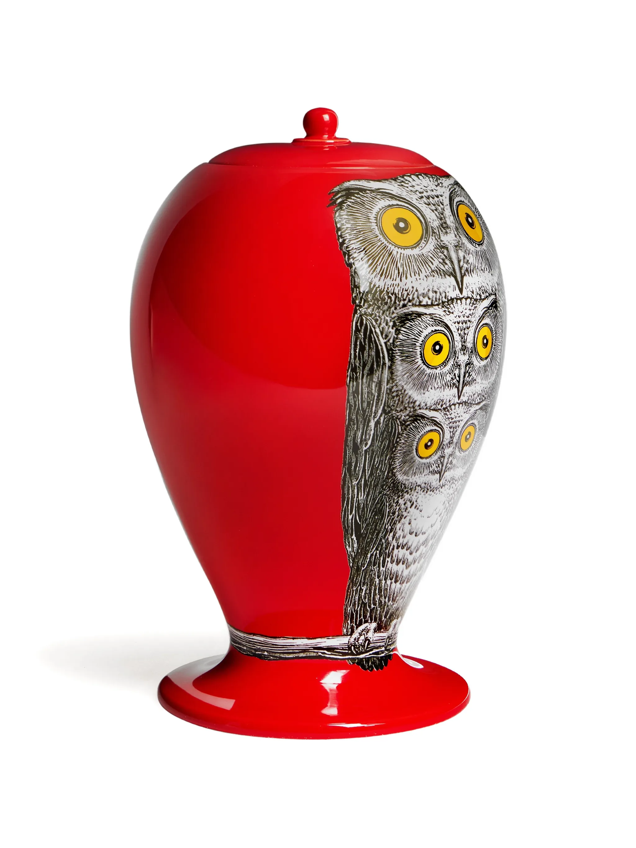 owl-illustrated vase