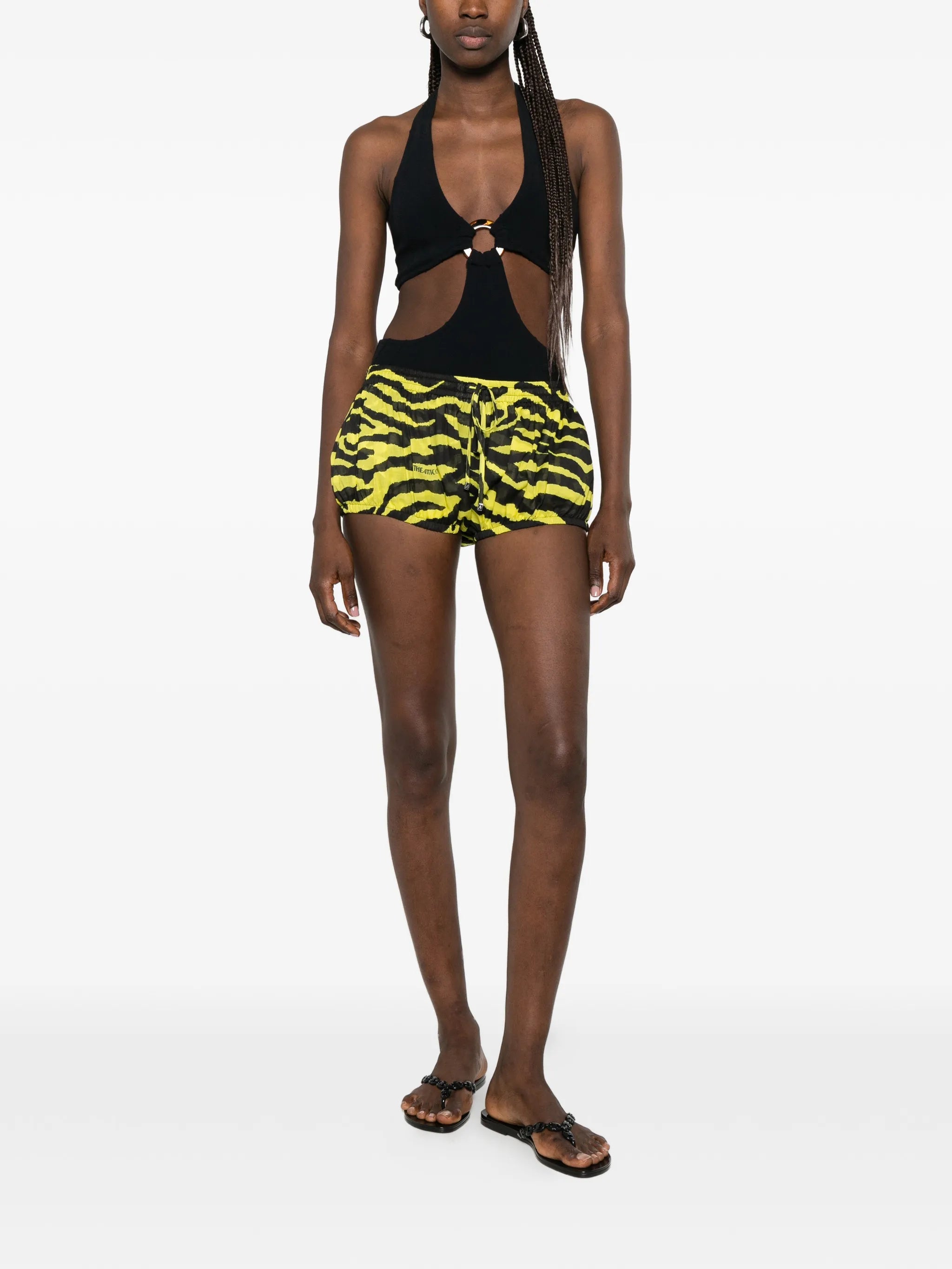 tiger-print drawstring mini shorts