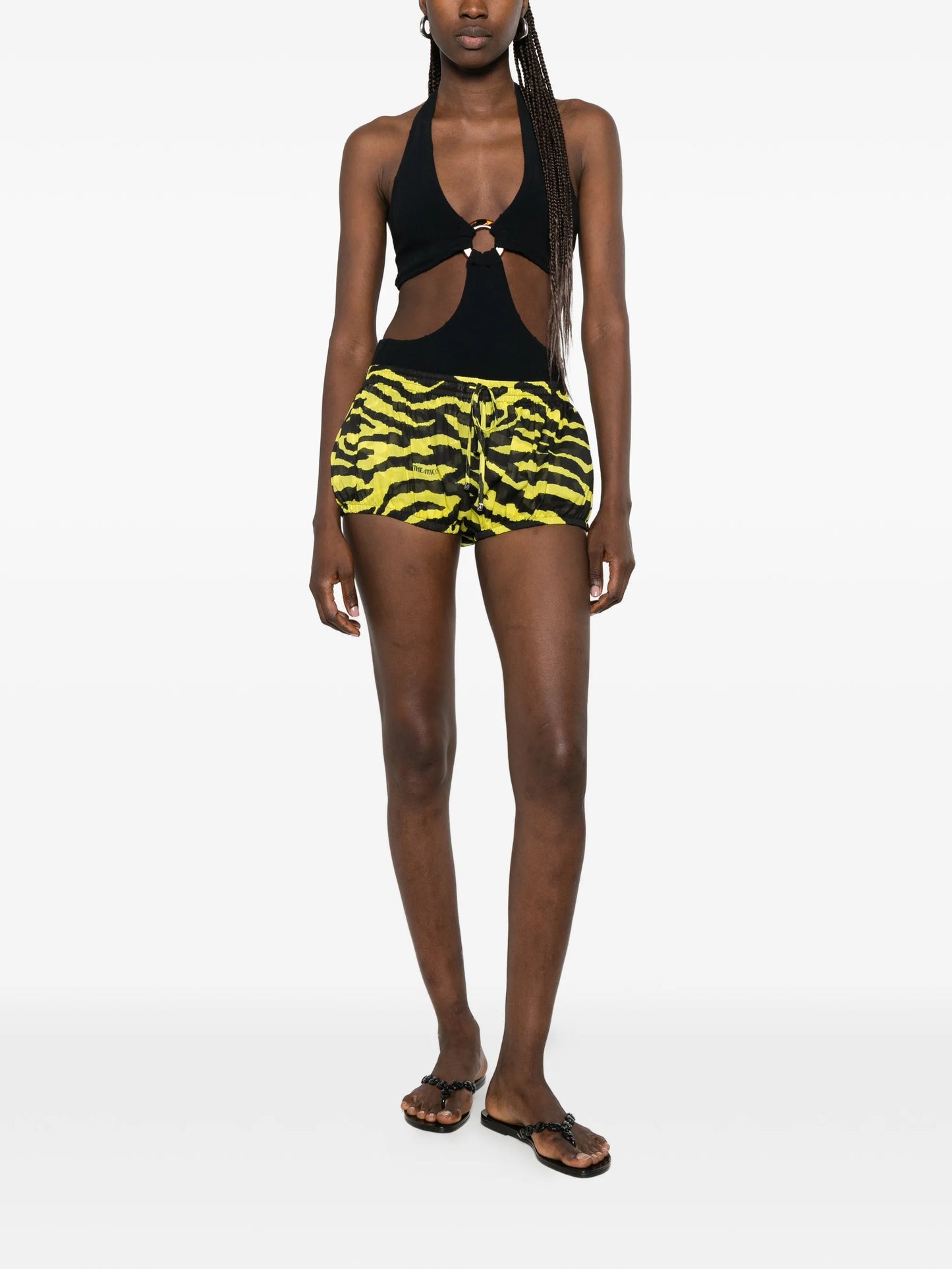 tiger-print drawstring mini shorts