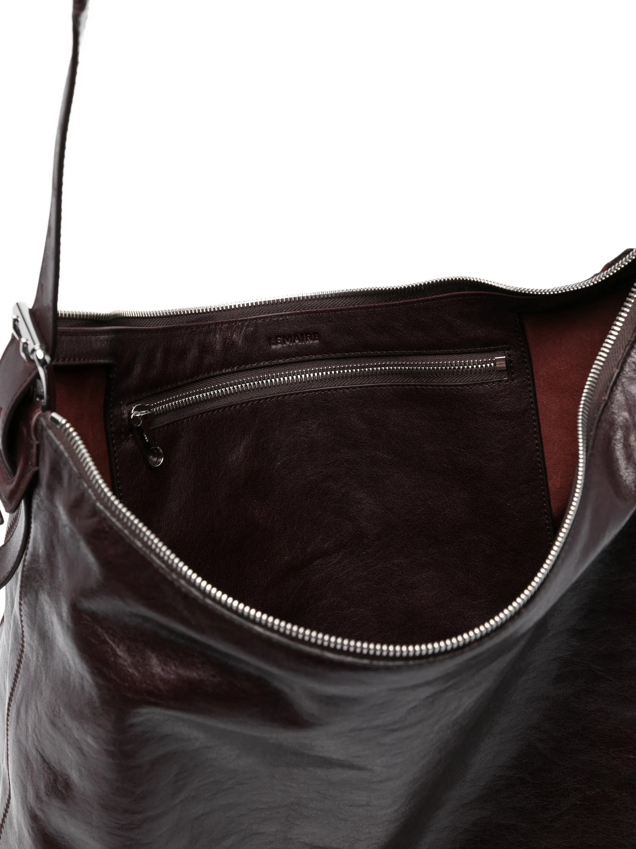 belted shiny leather shoulder bag
