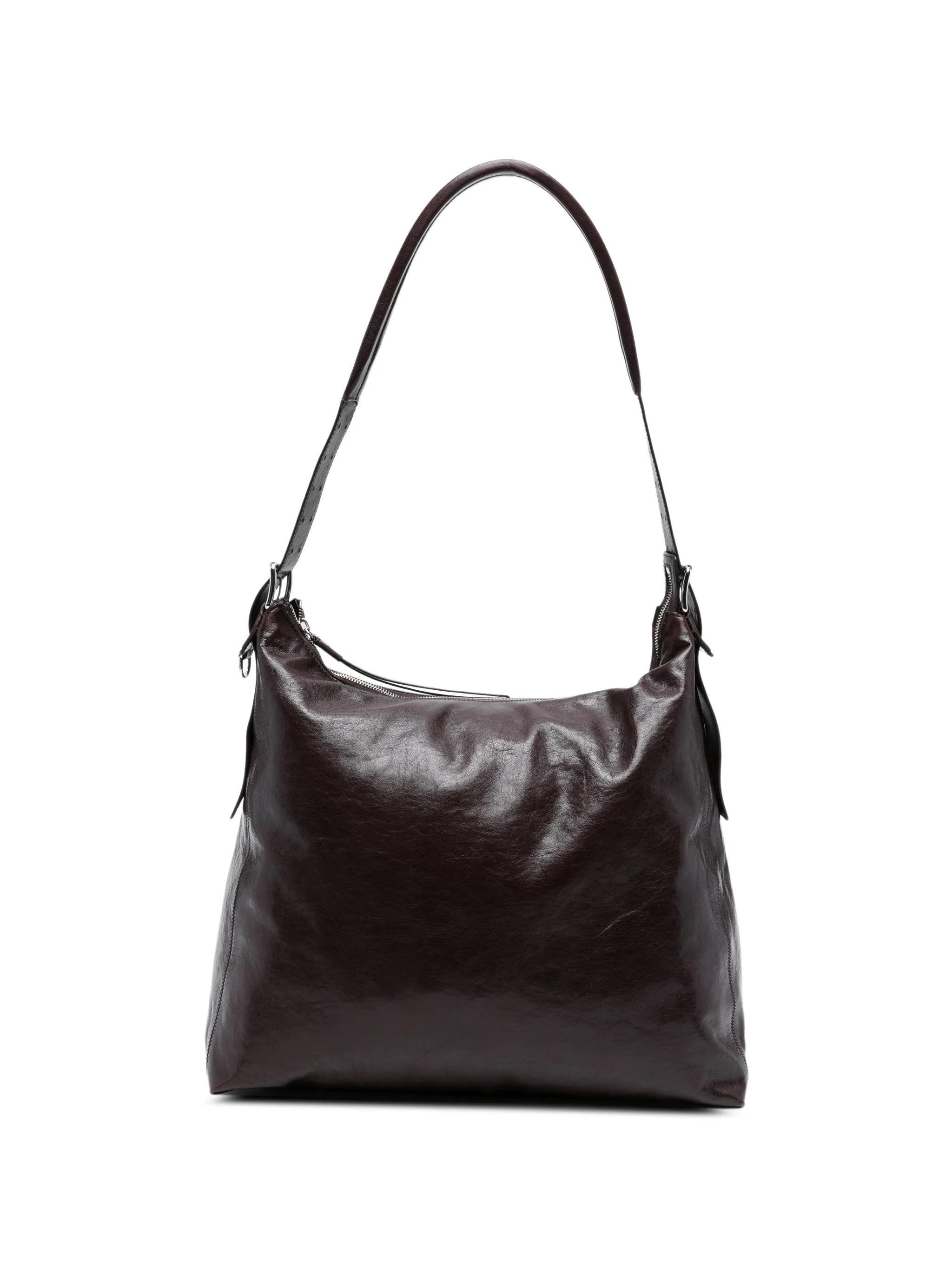 belted shiny leather shoulder bag