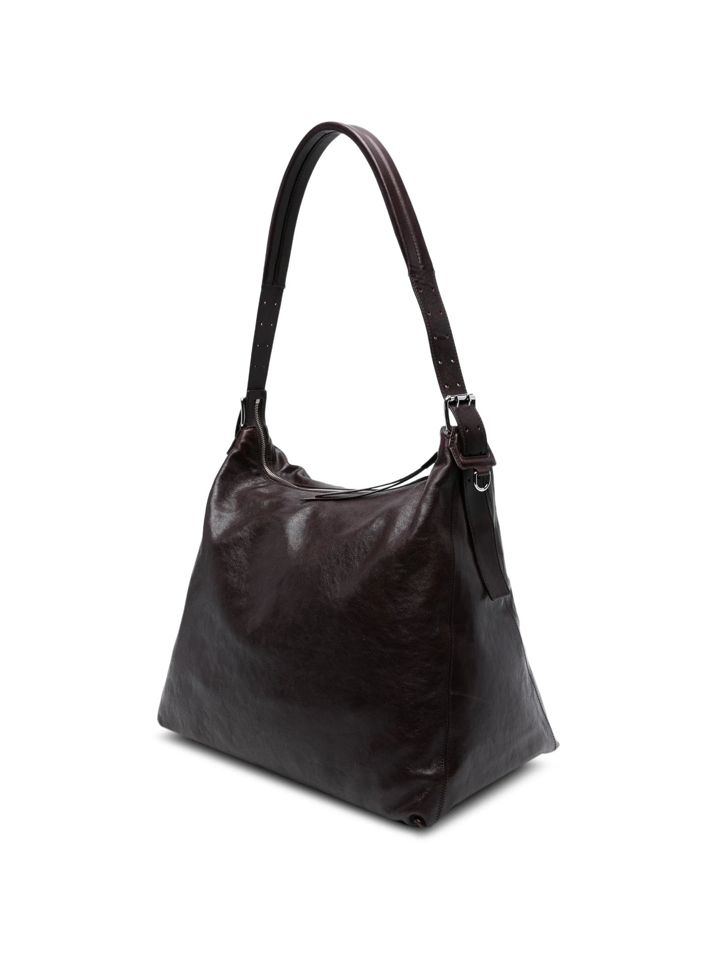 belted shiny leather shoulder bag