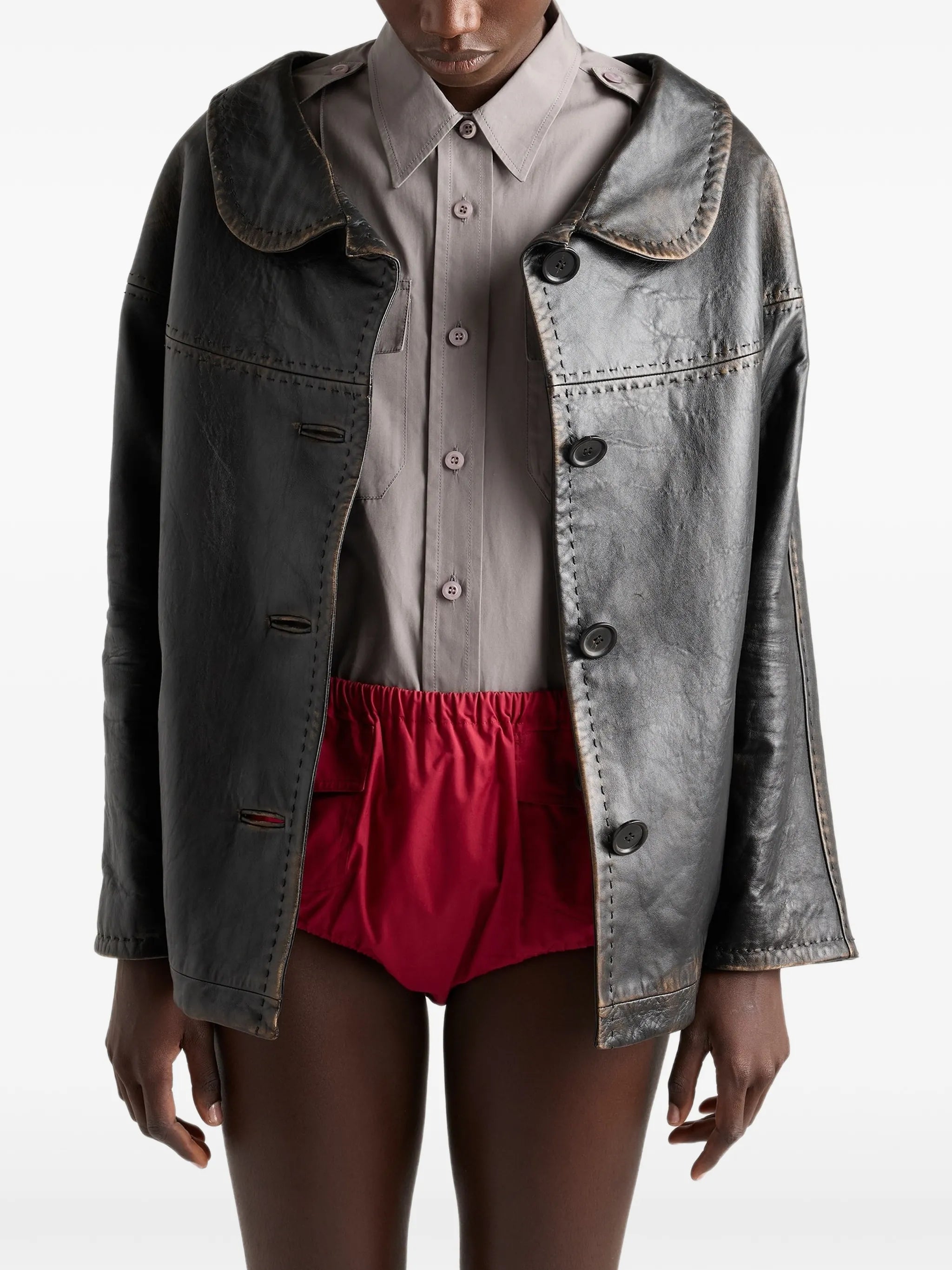 antiqued nappa leather jacket