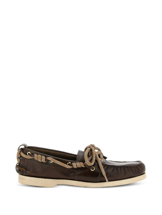 curled lace leather loafers