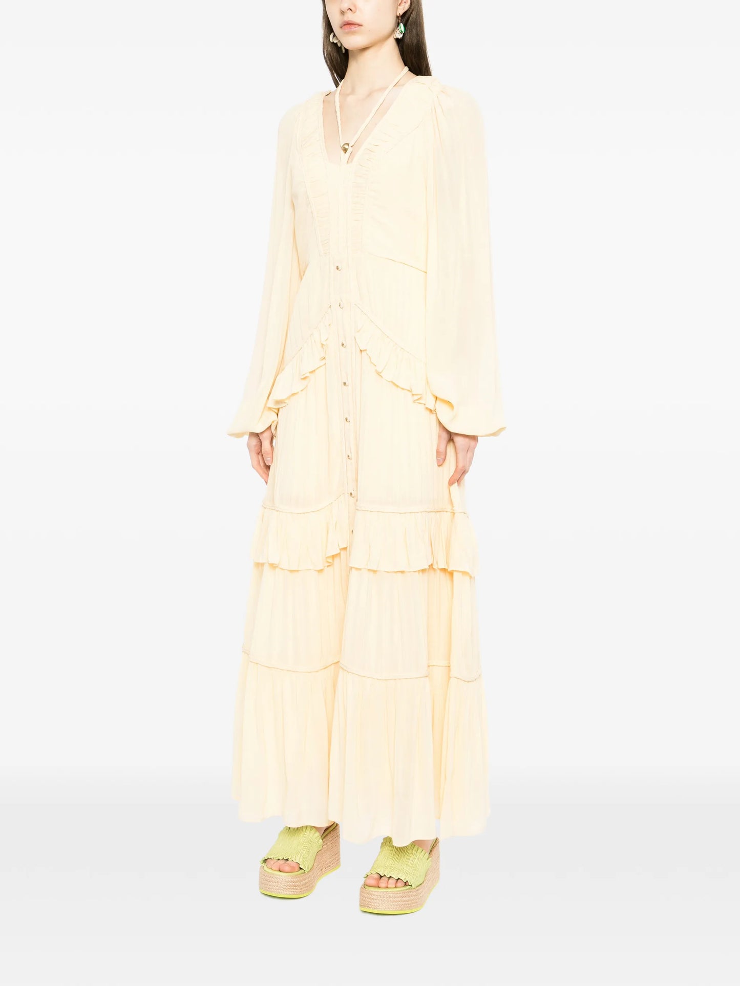 ruffled V-neck maxi dress