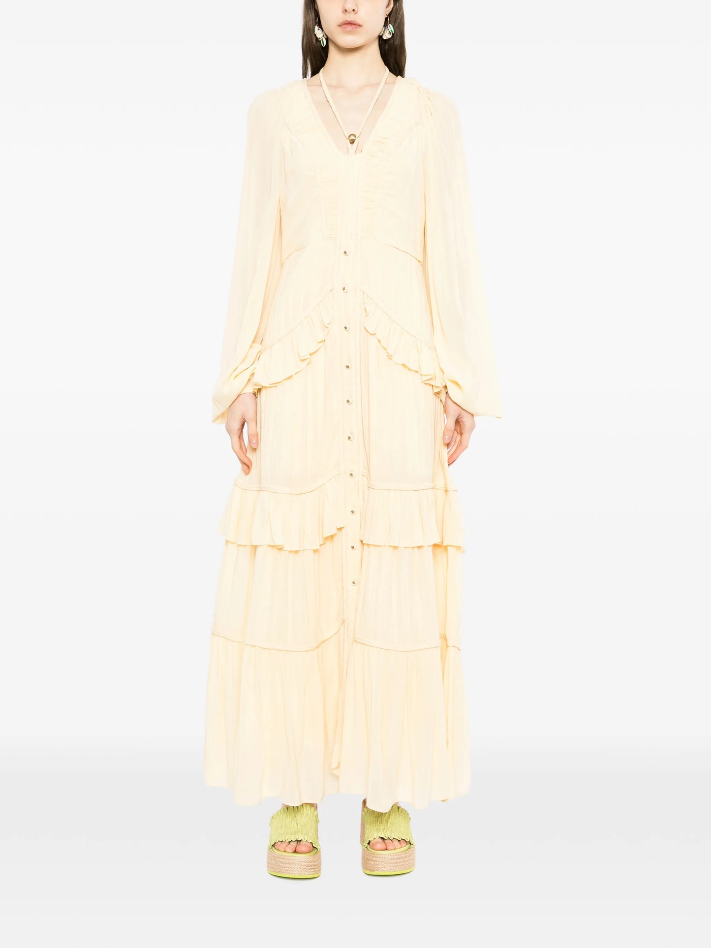 ruffled V-neck maxi dress