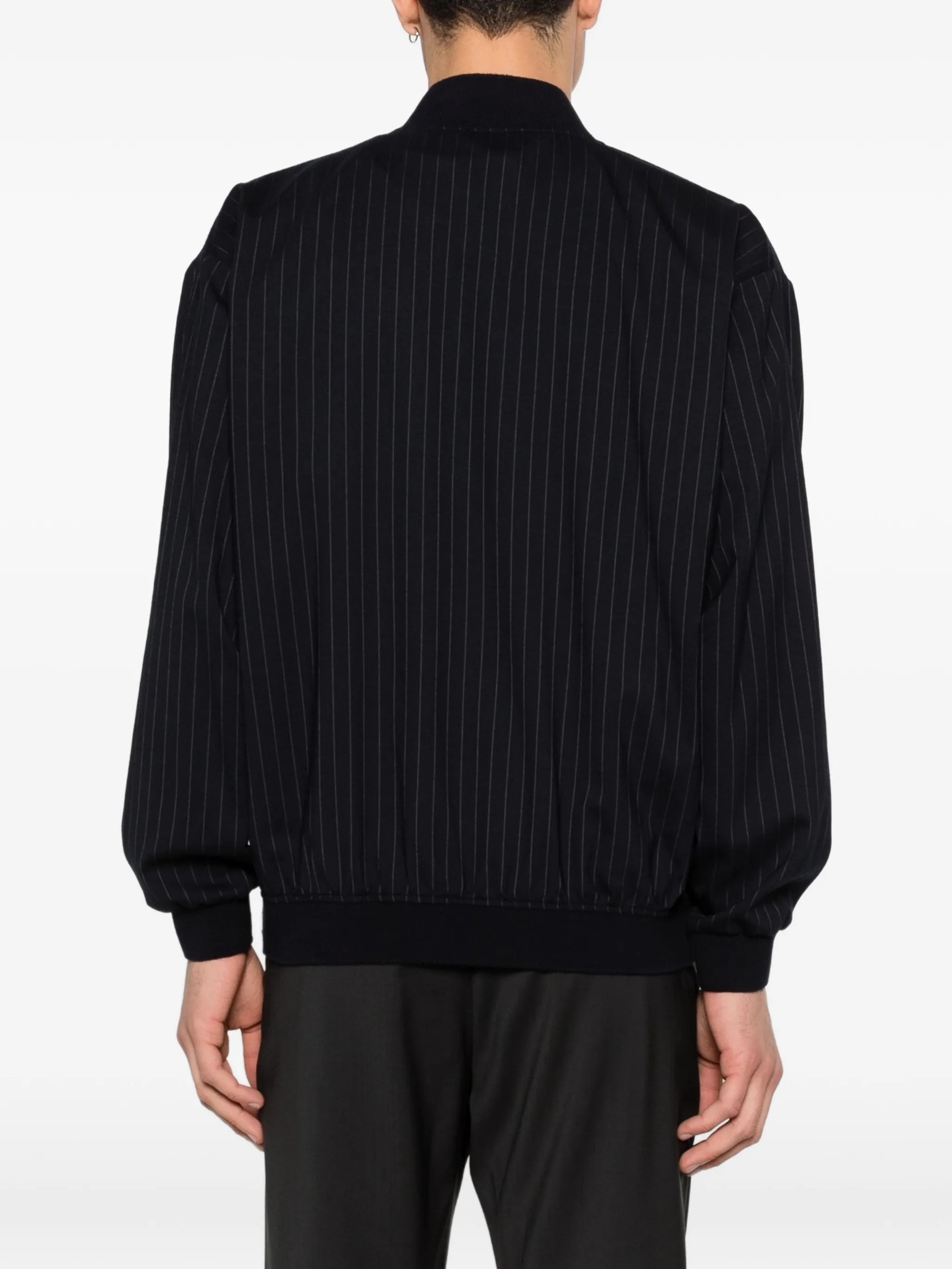 pinstripe zip-up bomber jacket