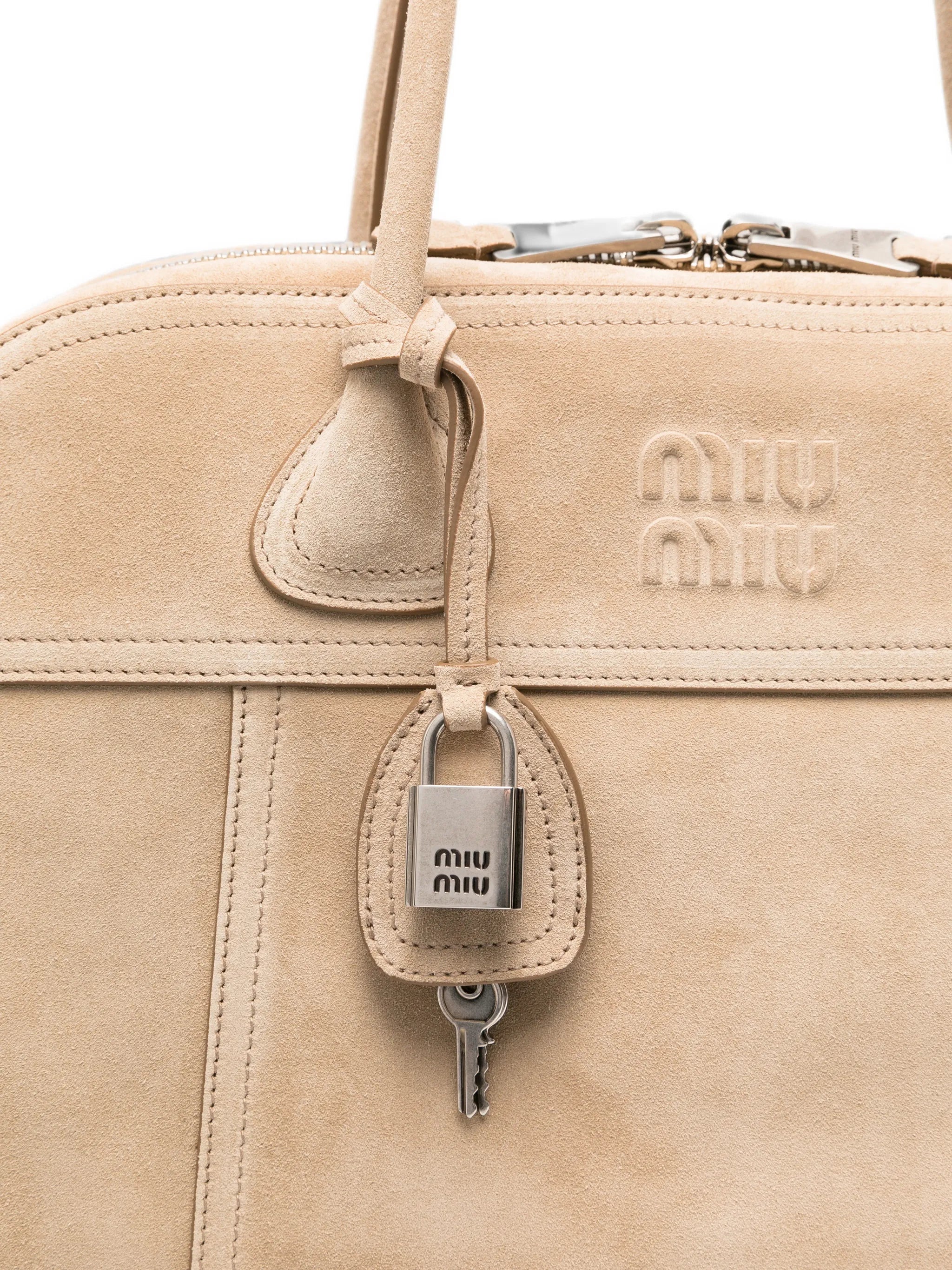 logo-embossed suede tote bag