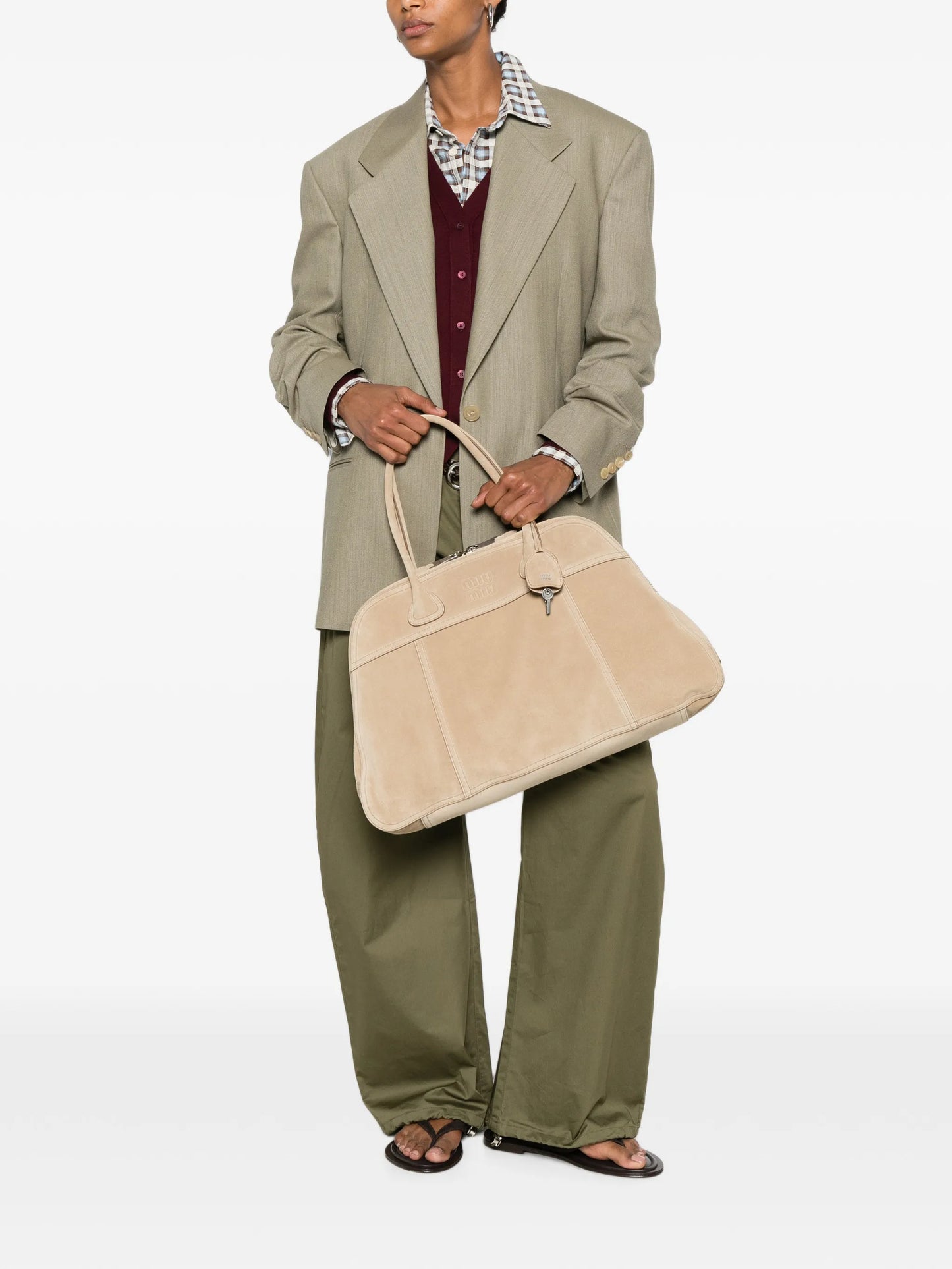 logo-embossed suede tote bag