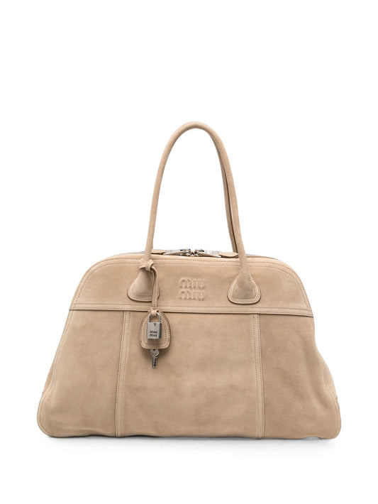 logo-embossed suede tote bag