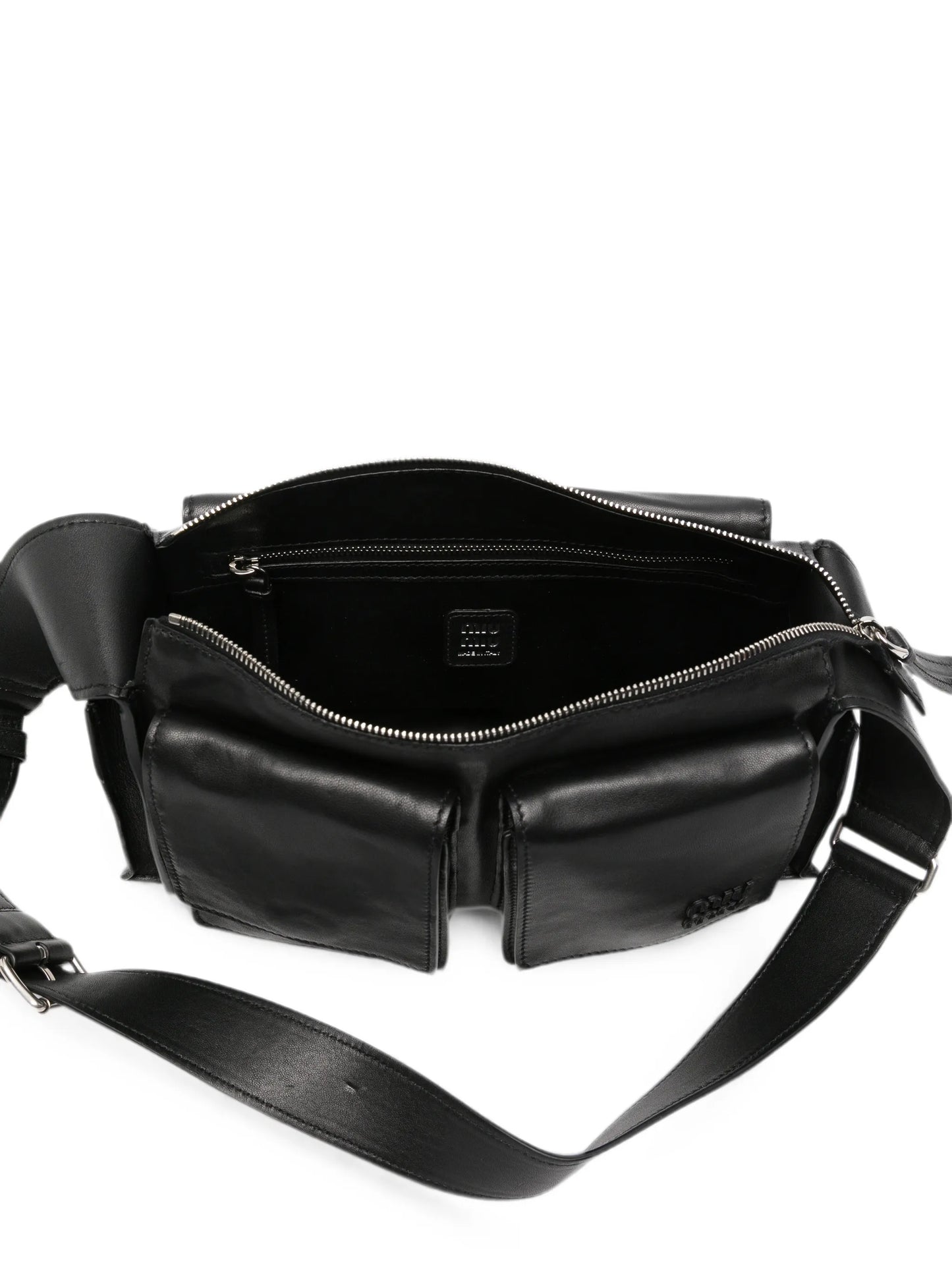 multi-pocket leather shoulder bag