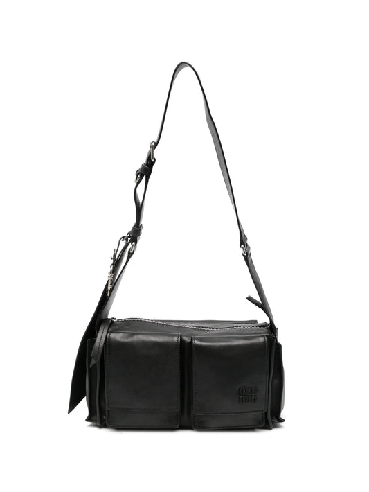 multi-pocket leather shoulder bag