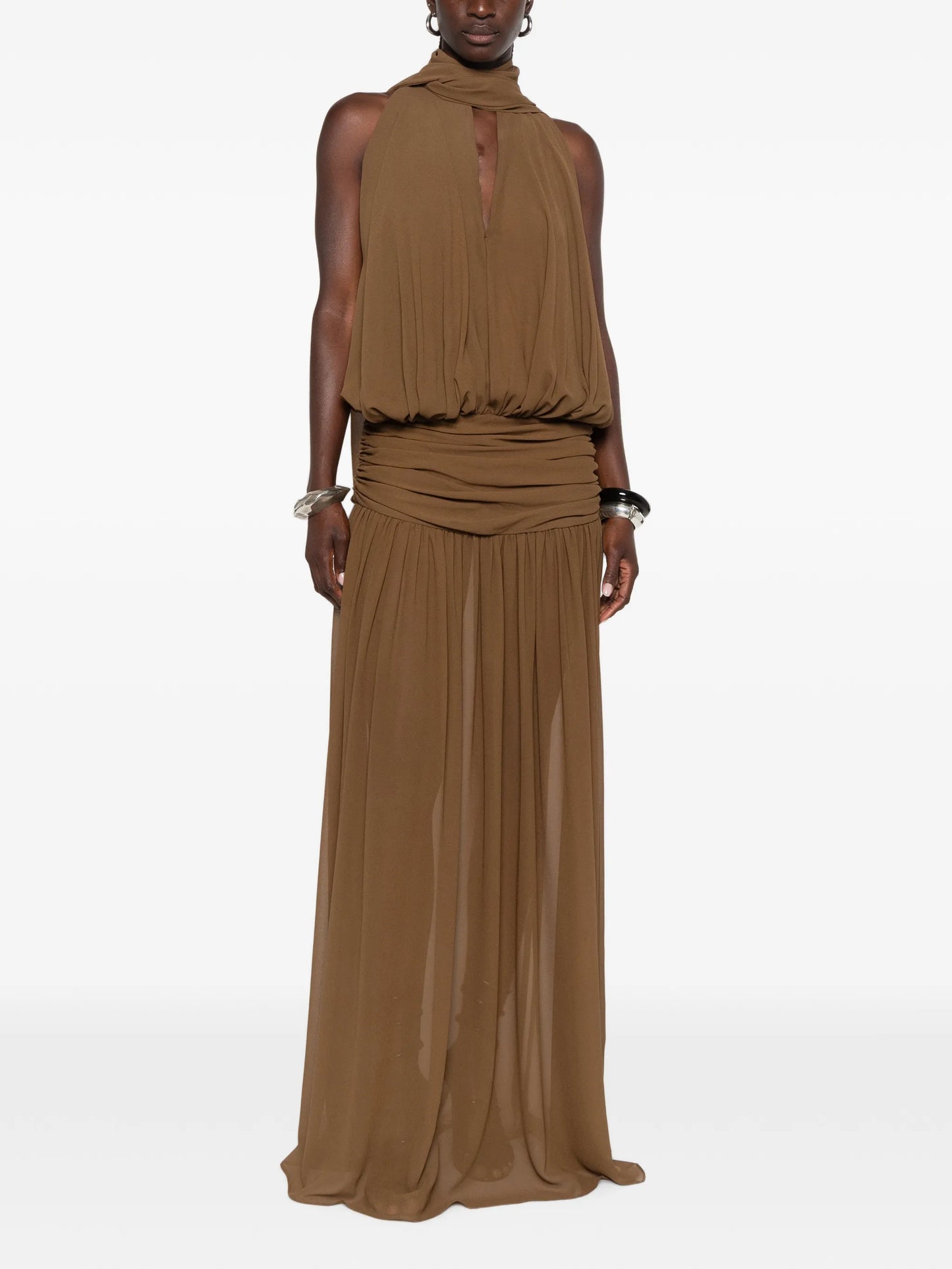 Cruz ruched-waist maxi dress