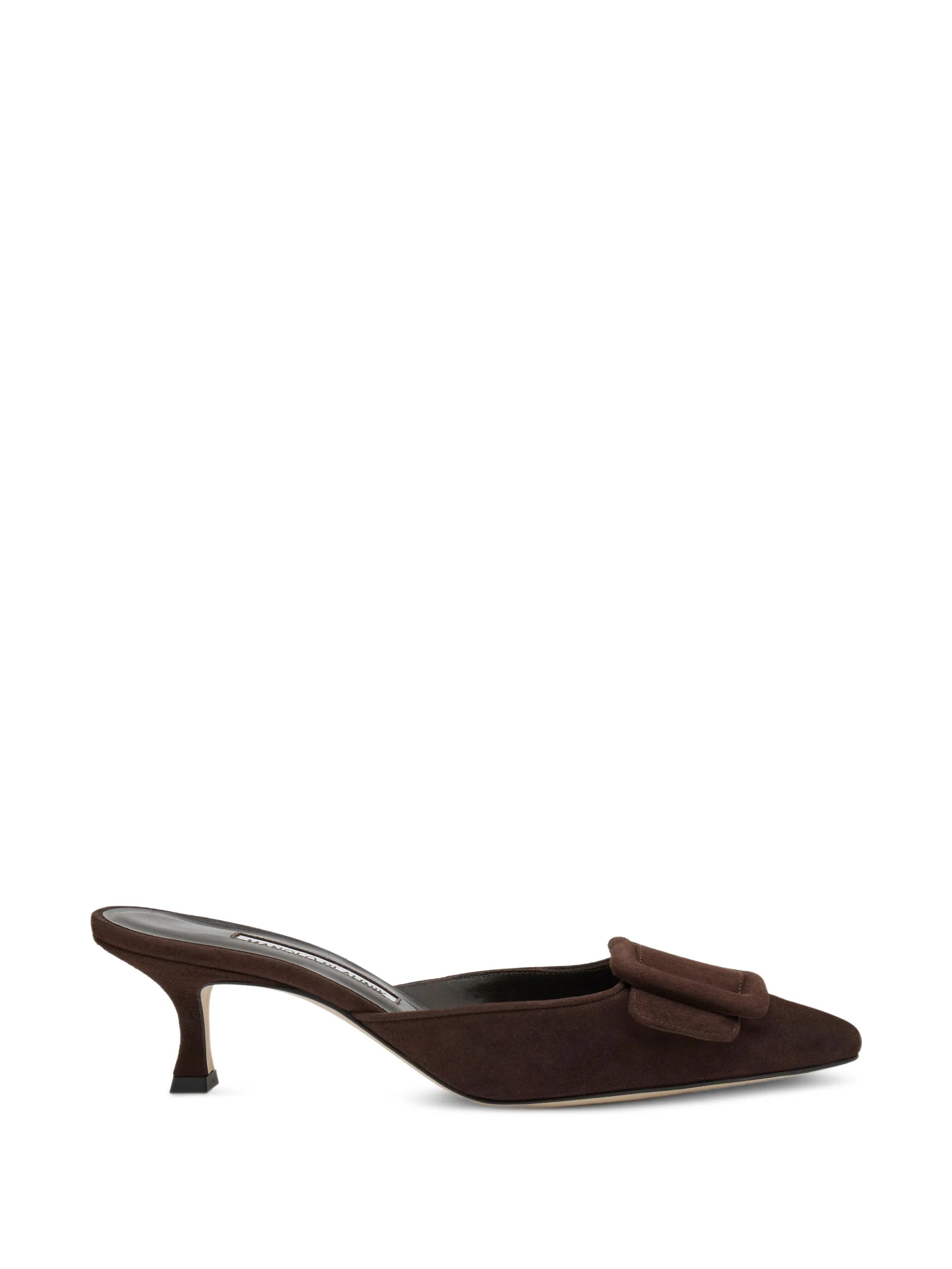 buckle suede mules