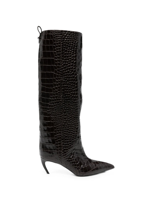 Lea croc-effect leather knee-high boots