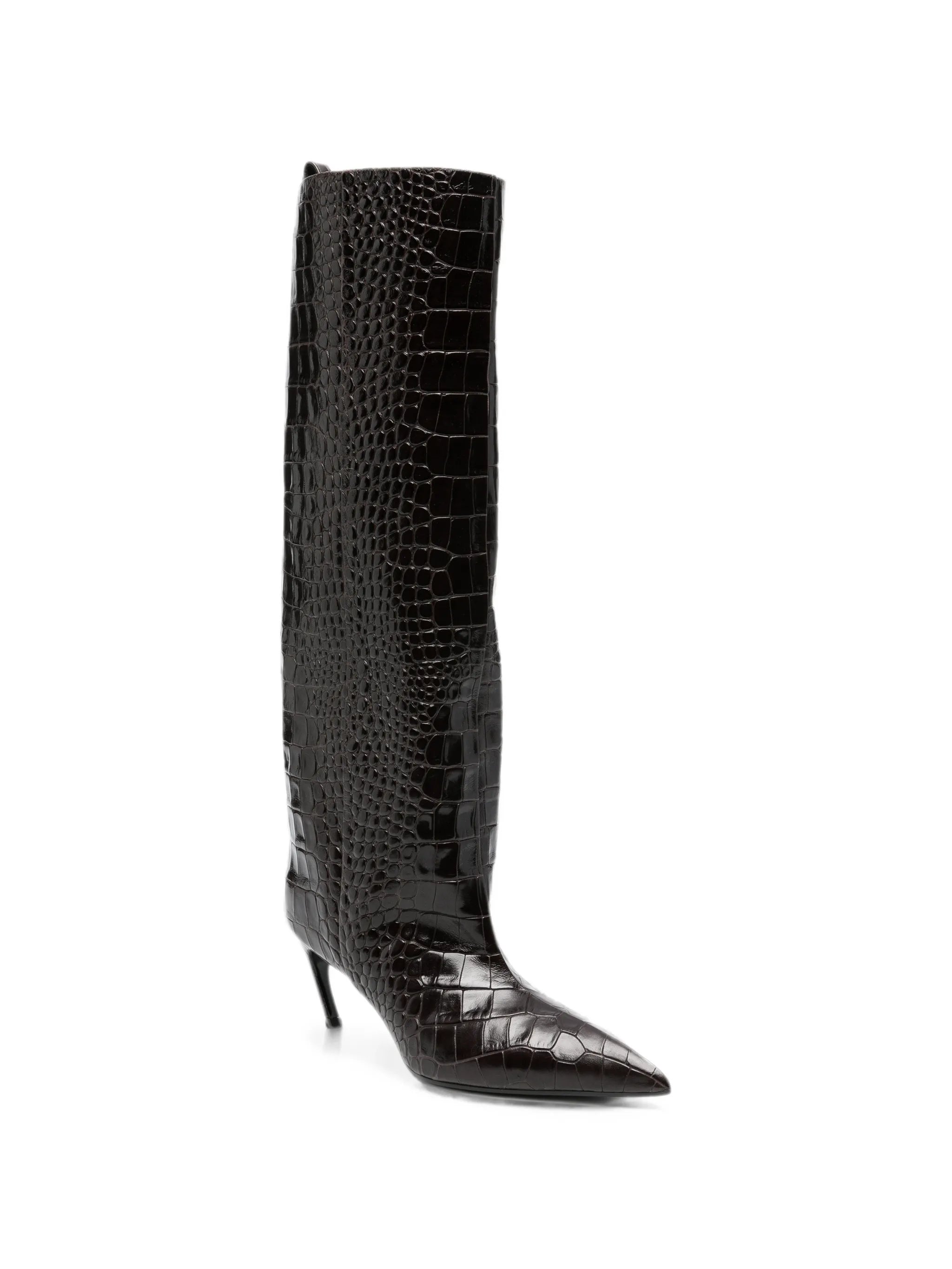 Lea croc-effect leather knee-high boots