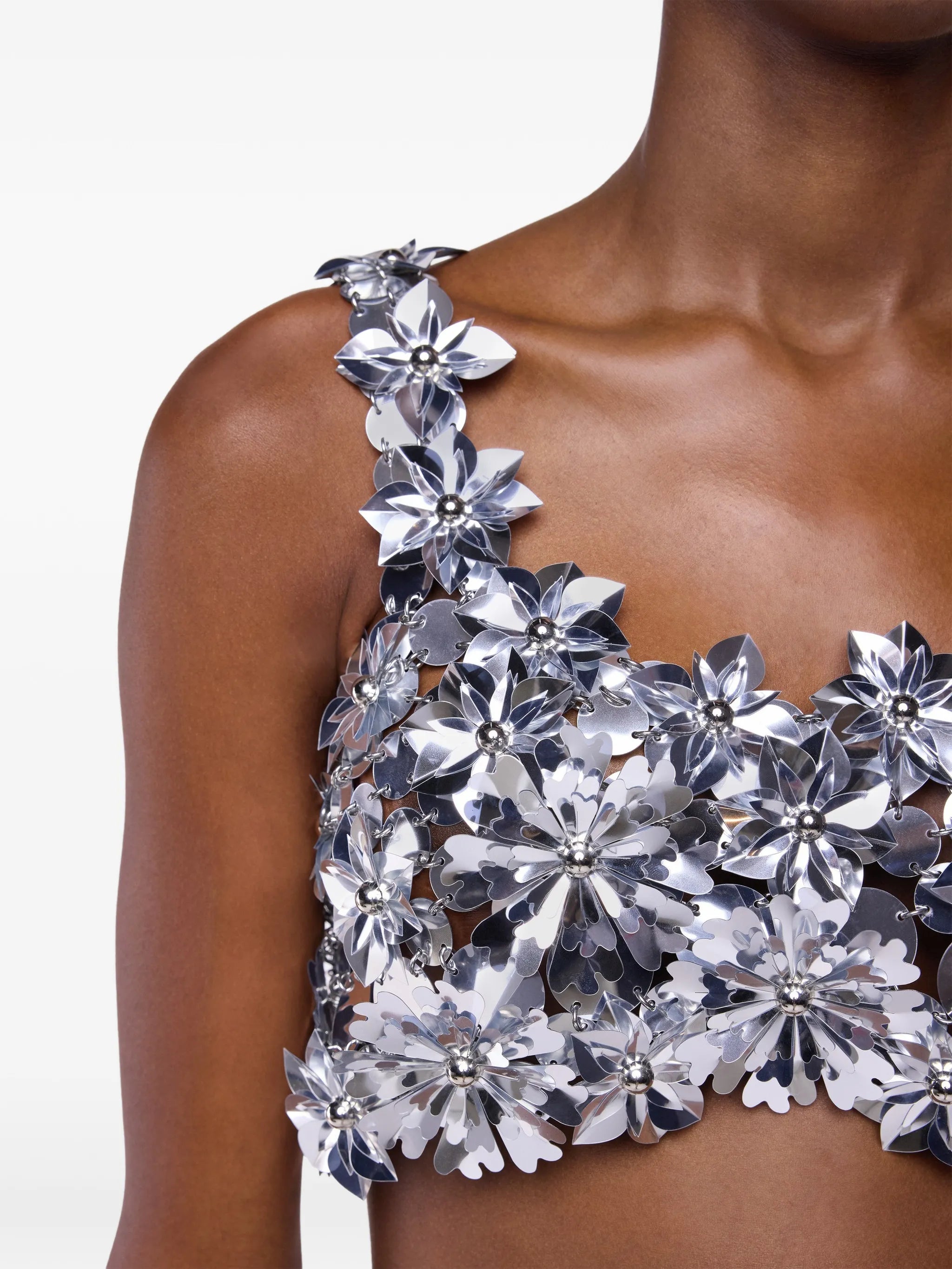 flower-appliqué top