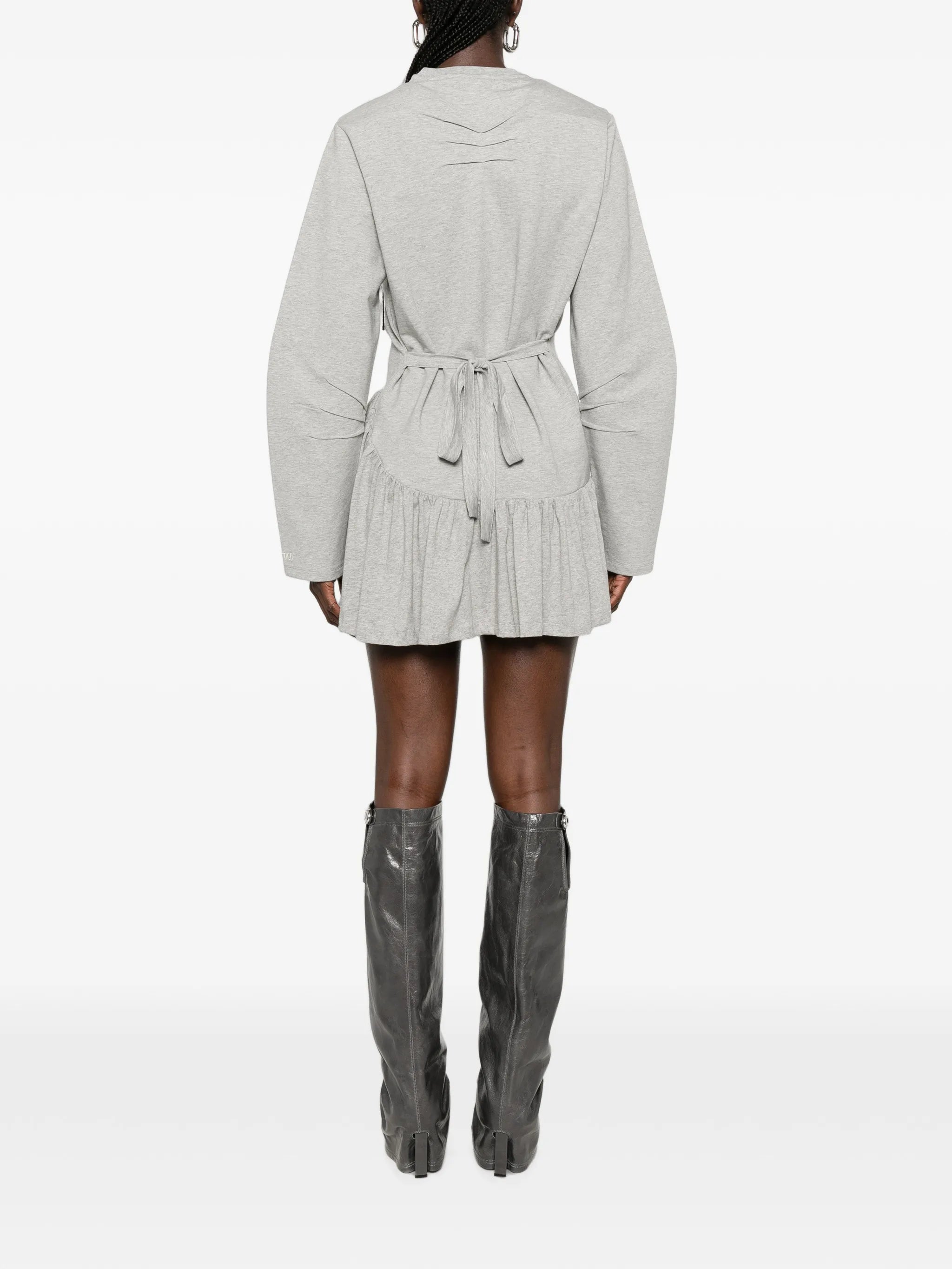 pleated long-sleeve mini dress