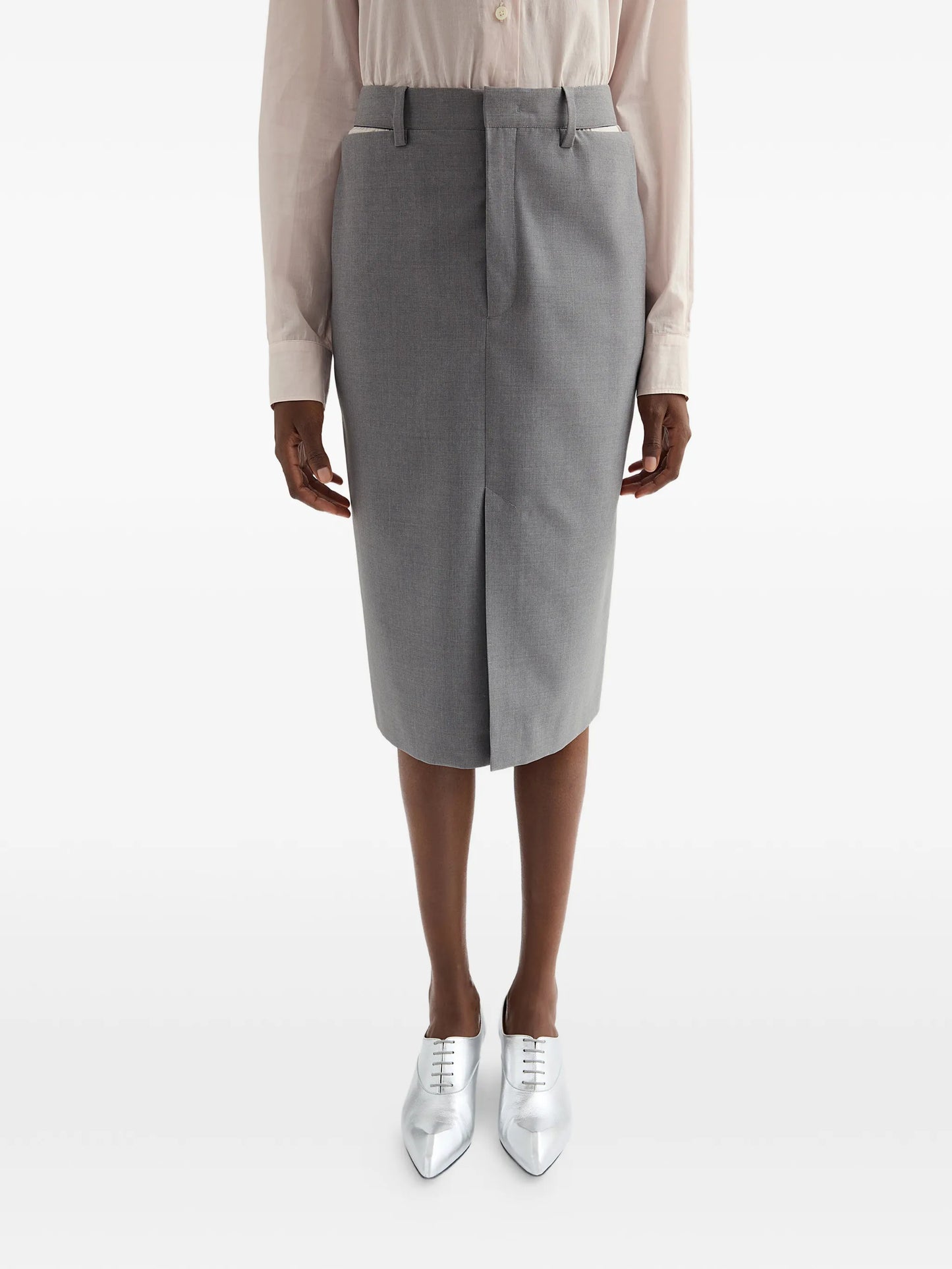 cut-out slit midi skirt