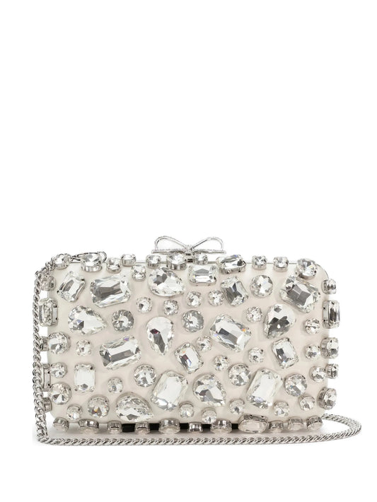 satin crystal-embellished clutch bag