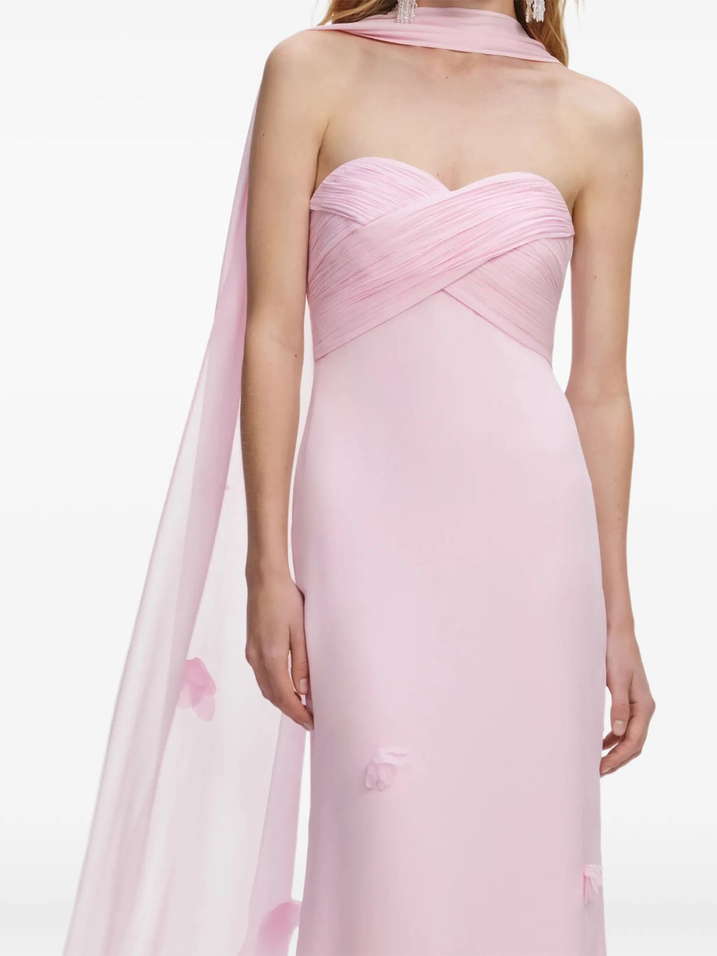 floral-appliqué strapless maxi dress