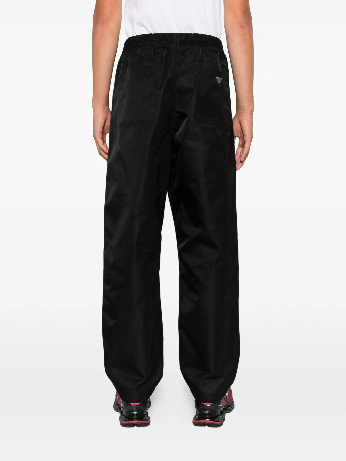 elasticated-waistband straight-leg trousers