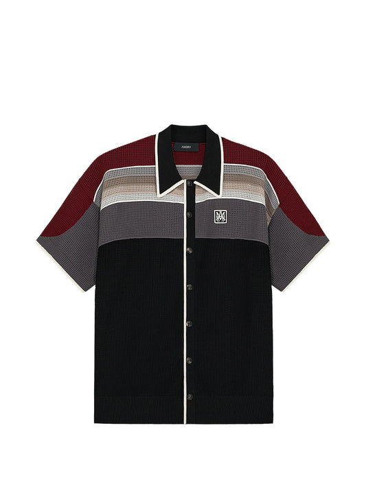 striped-pattern logo-patch shirt